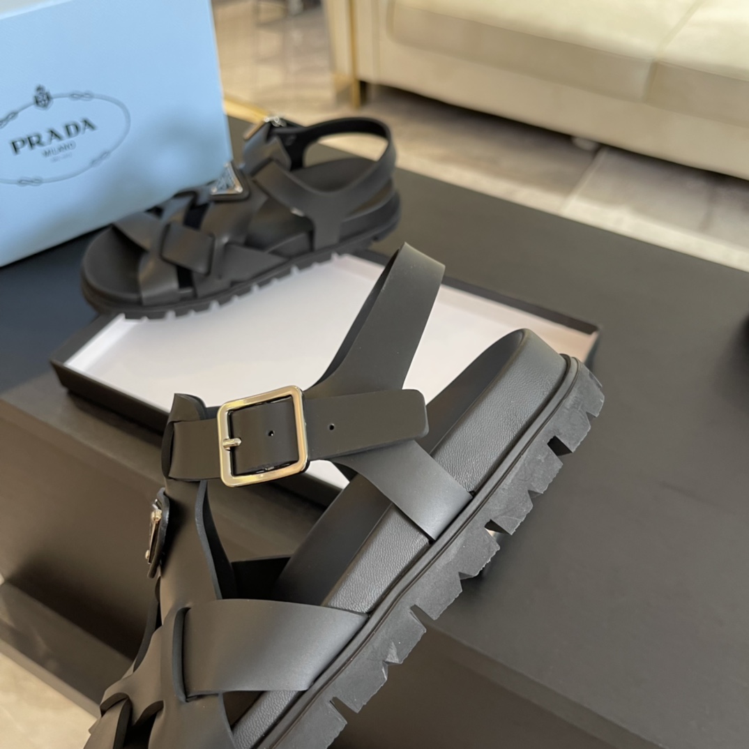 Prada Crisscross Rubber Sandals - DopestKickz