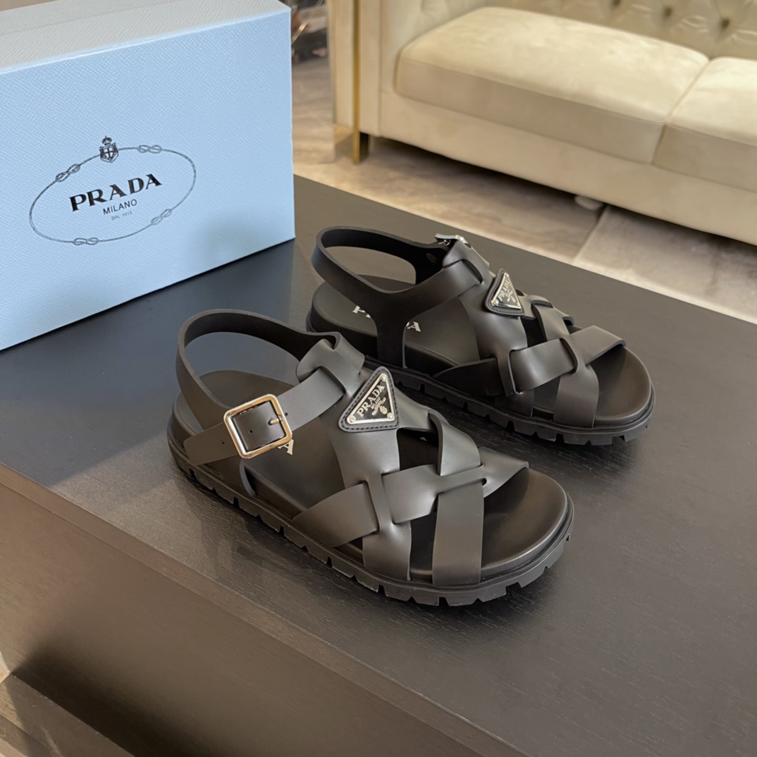 Prada Crisscross Rubber Sandals - DopestKickz