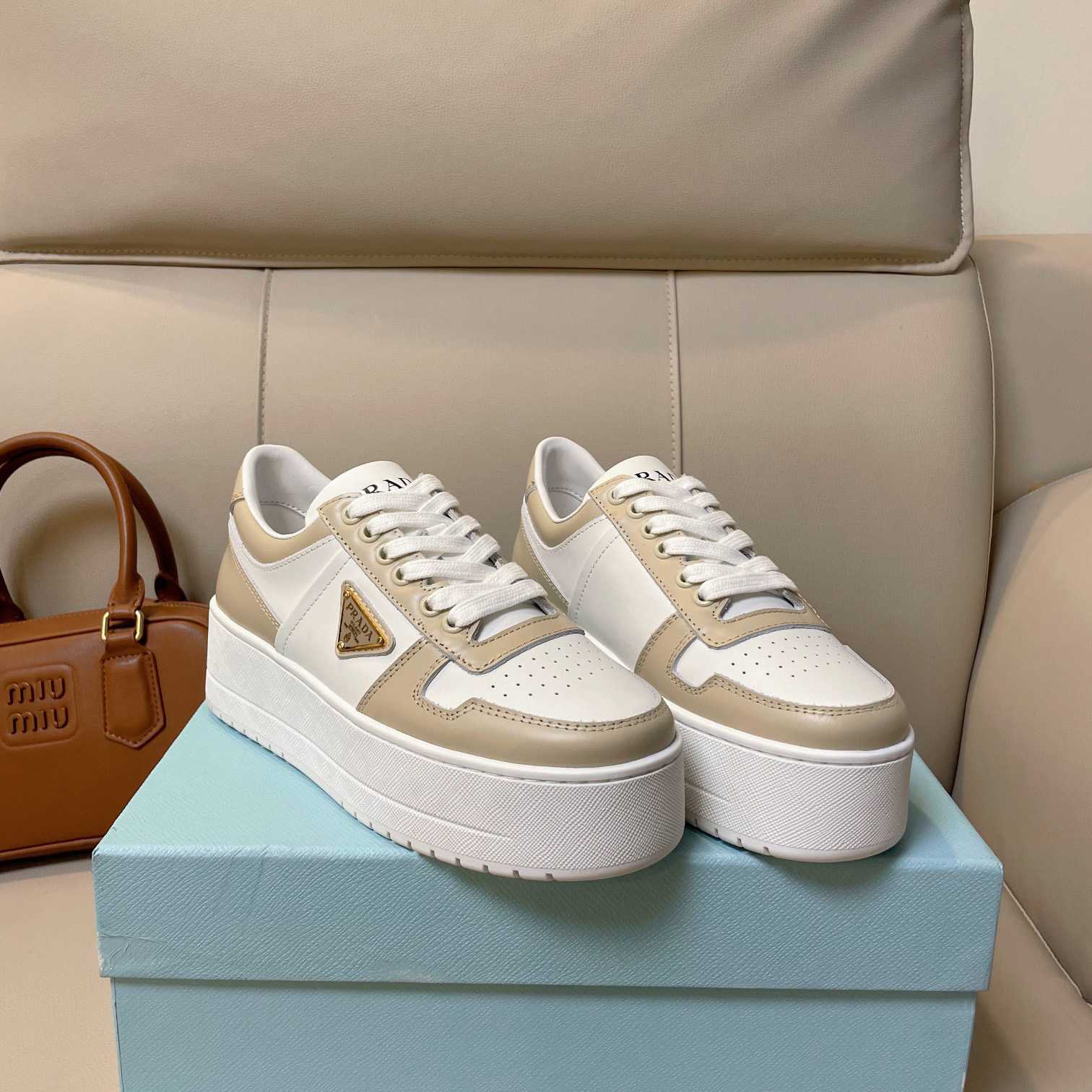 Prada Downtown Bold Leather Sneakers - DopestKickz