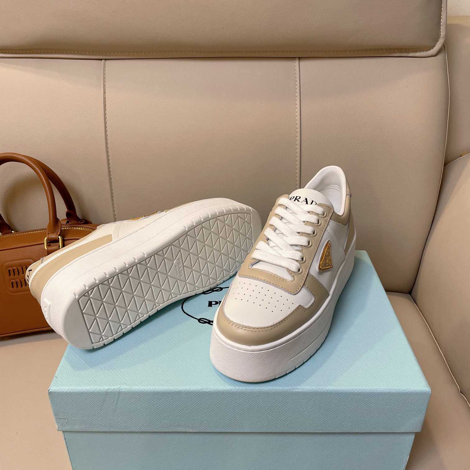 Prada Downtown Bold Leather Sneakers - DopestKickz