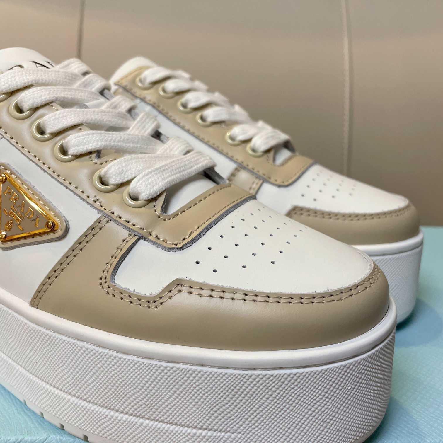 Prada Downtown Bold Leather Sneakers - DopestKickz