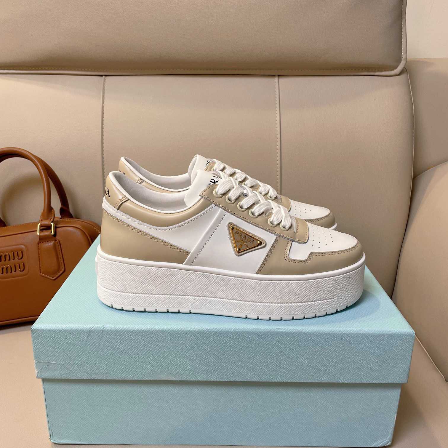 Prada Downtown Bold Leather Sneakers - DopestKickz