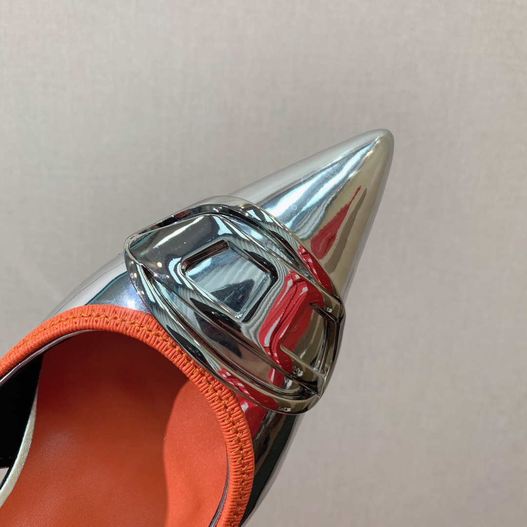 Diesel D-Venus Sb Slingback Pumps In Metallic Leather - DopestKickz