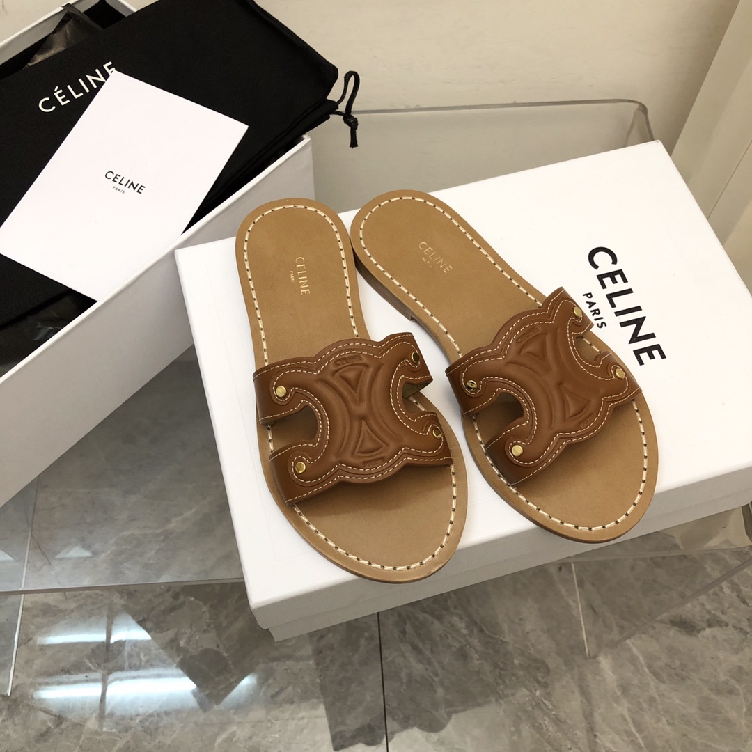 Celine Triomphe Mule In Calfskin Leather - DopestKickz