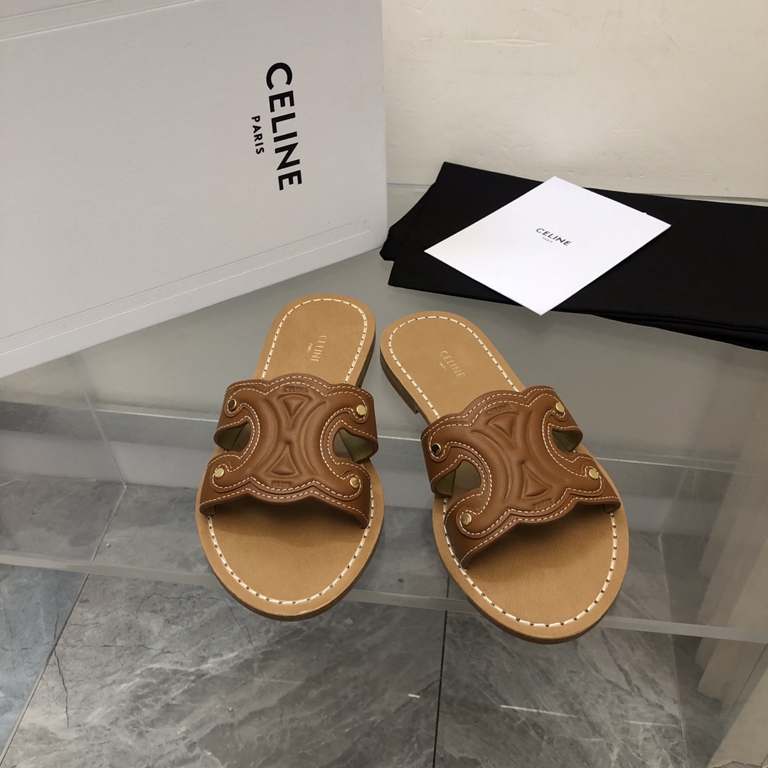 Celine Triomphe Mule In Calfskin Leather - DopestKickz