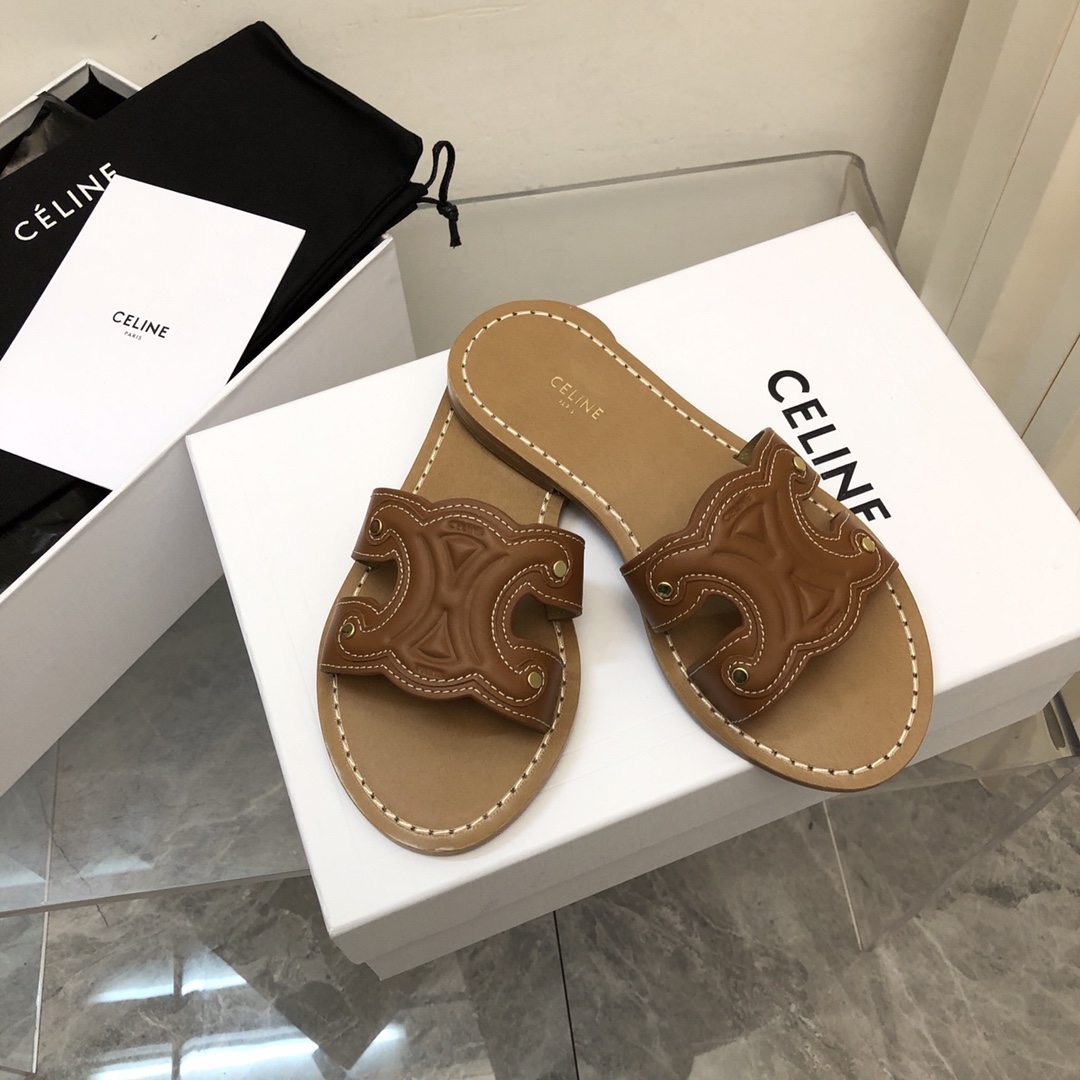 Celine Triomphe Mule In Calfskin Leather - DopestKickz