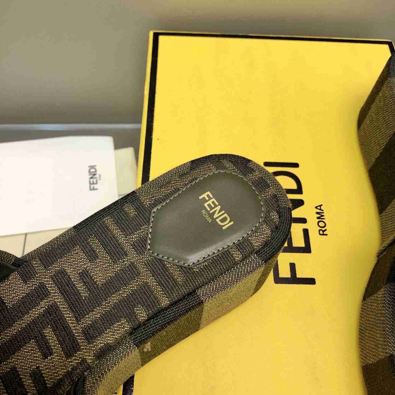 Fendi Sunshine Brown Fabric Flatform Slides - DopestKickz