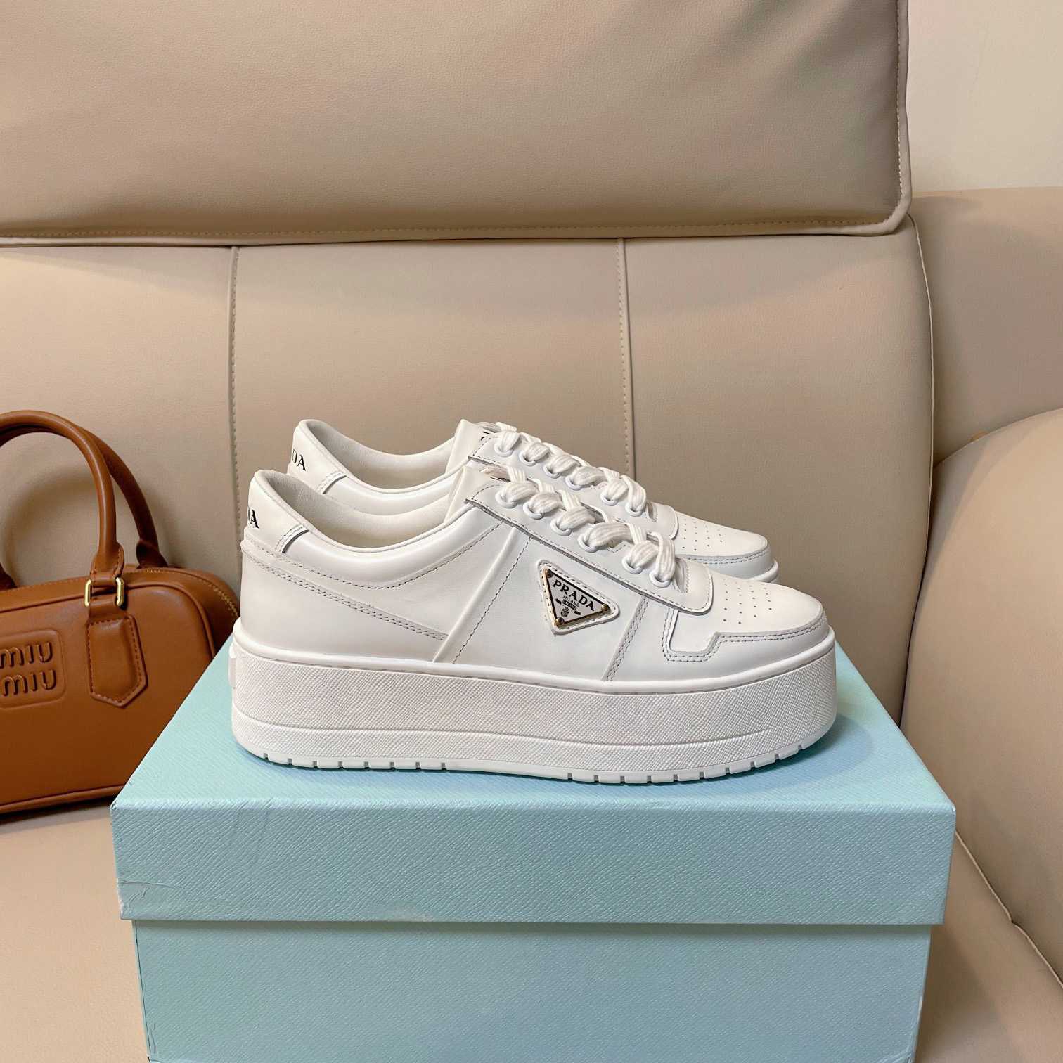 Prada Downtown Bold Leather Sneakers - DopestKickz