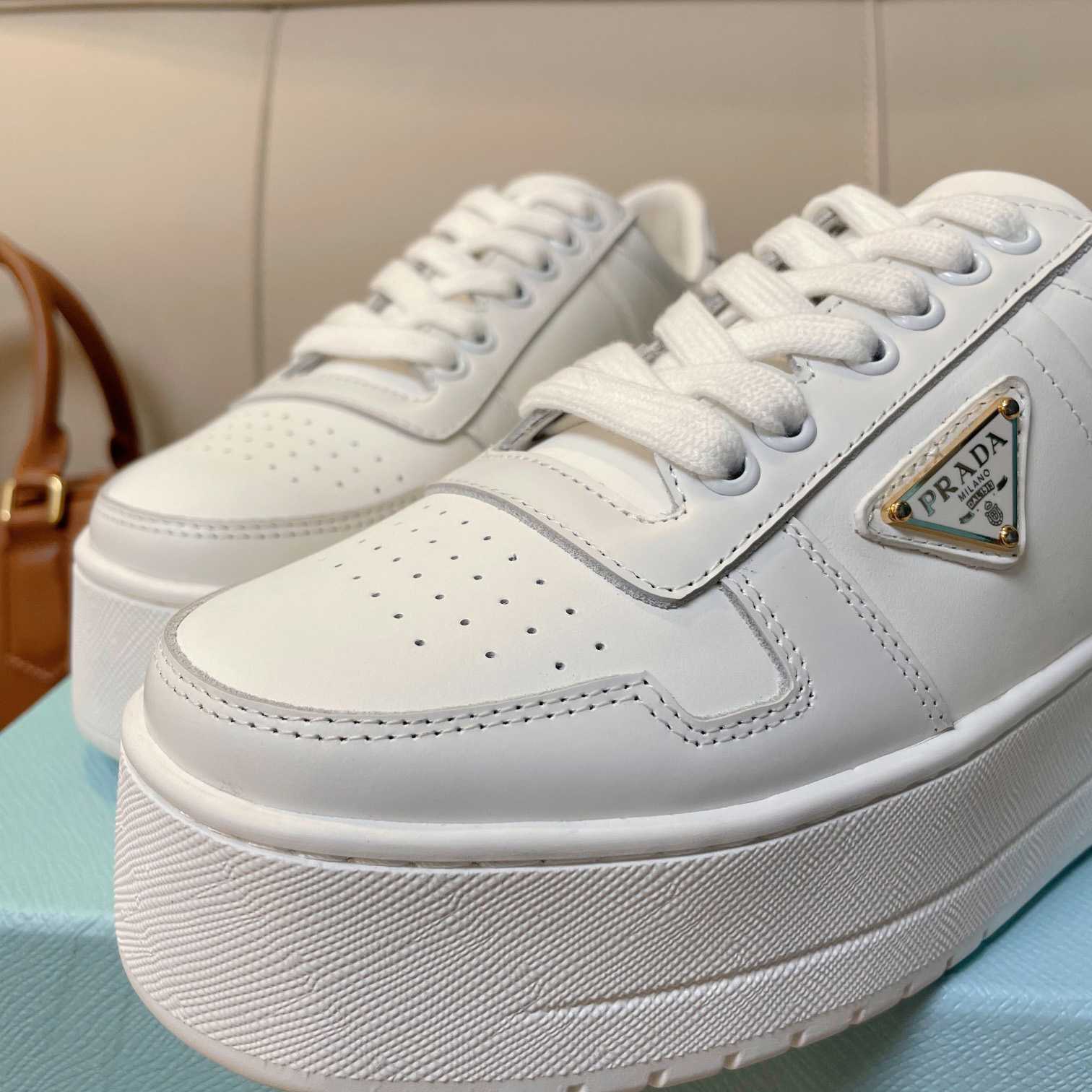 Prada Downtown Bold Leather Sneakers - DopestKickz
