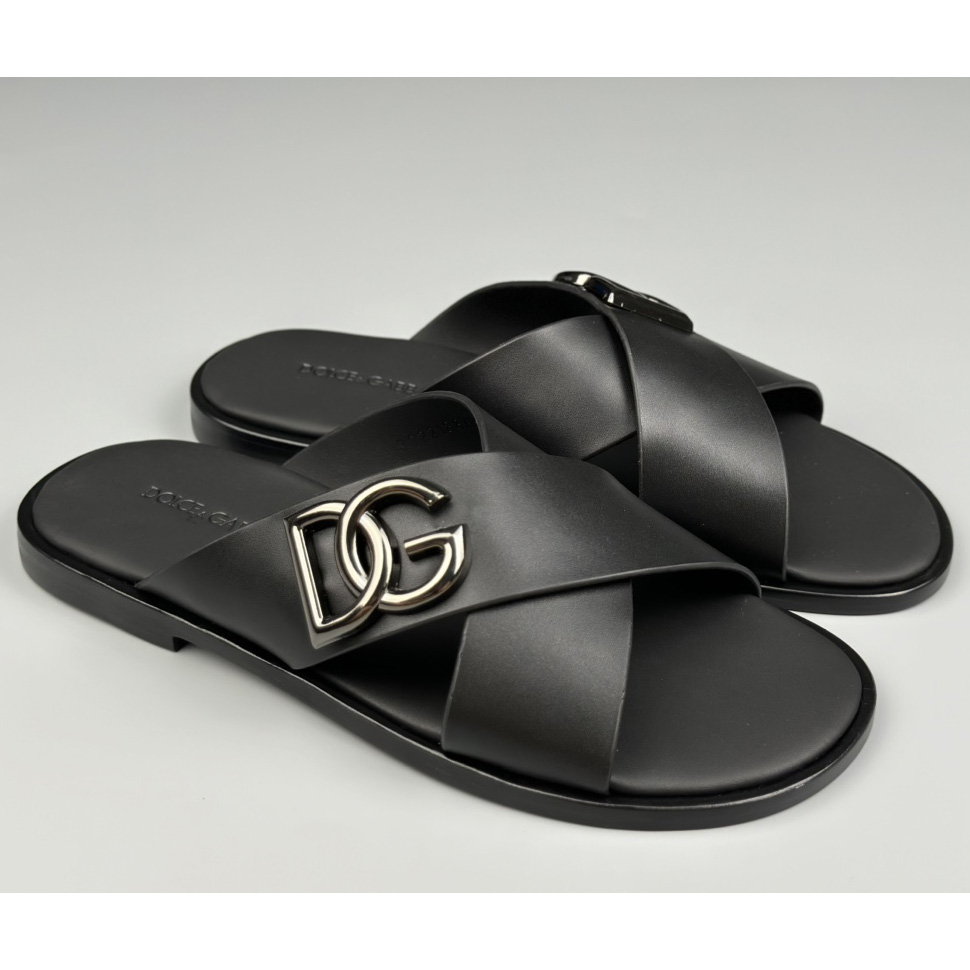 Dolce & Gabbana Logo-plaque Cross-over Leather Sandals - DopestKickz