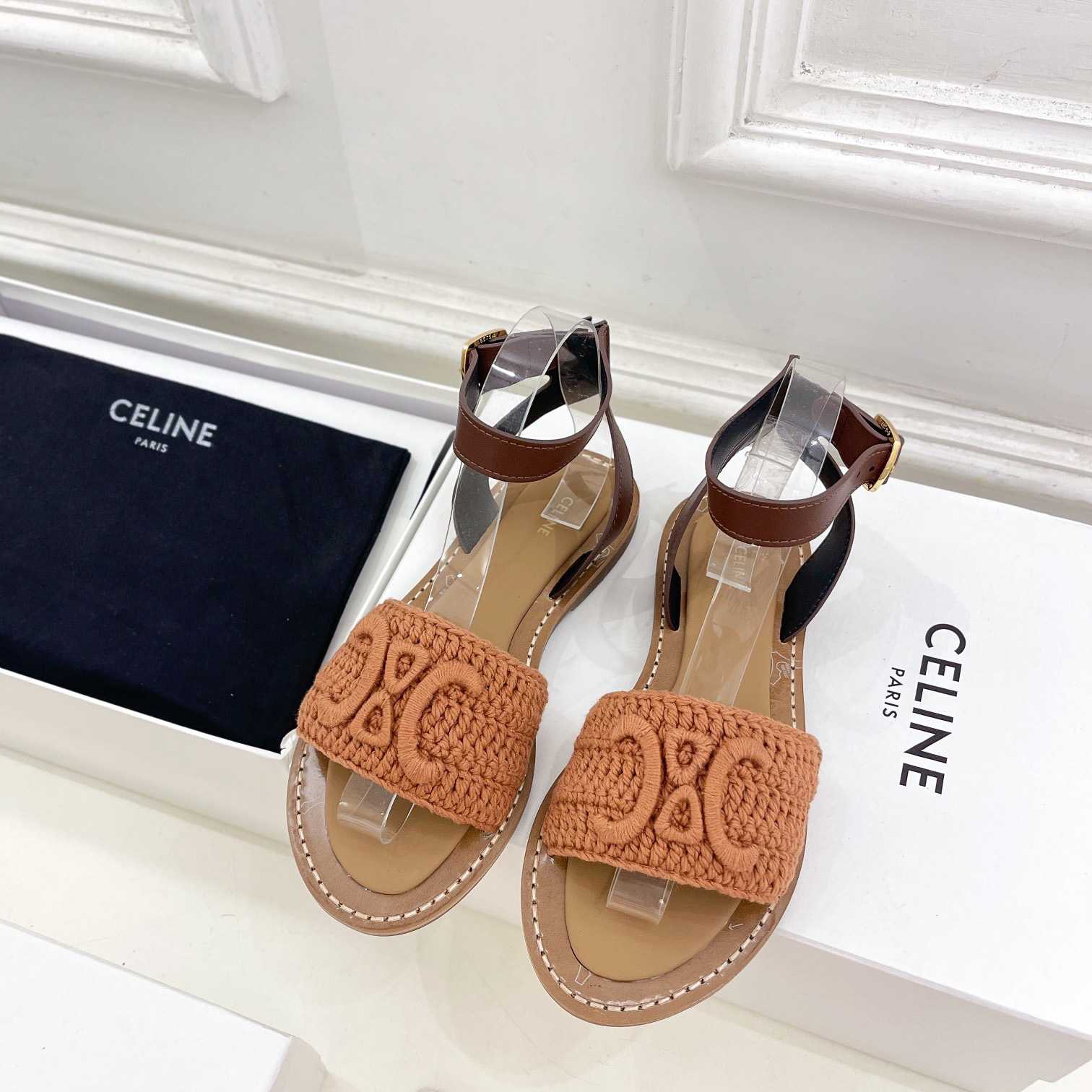 Celine Lympia Sandal In Triomphe Maccrame Cotton & Calfskin - DopestKickz