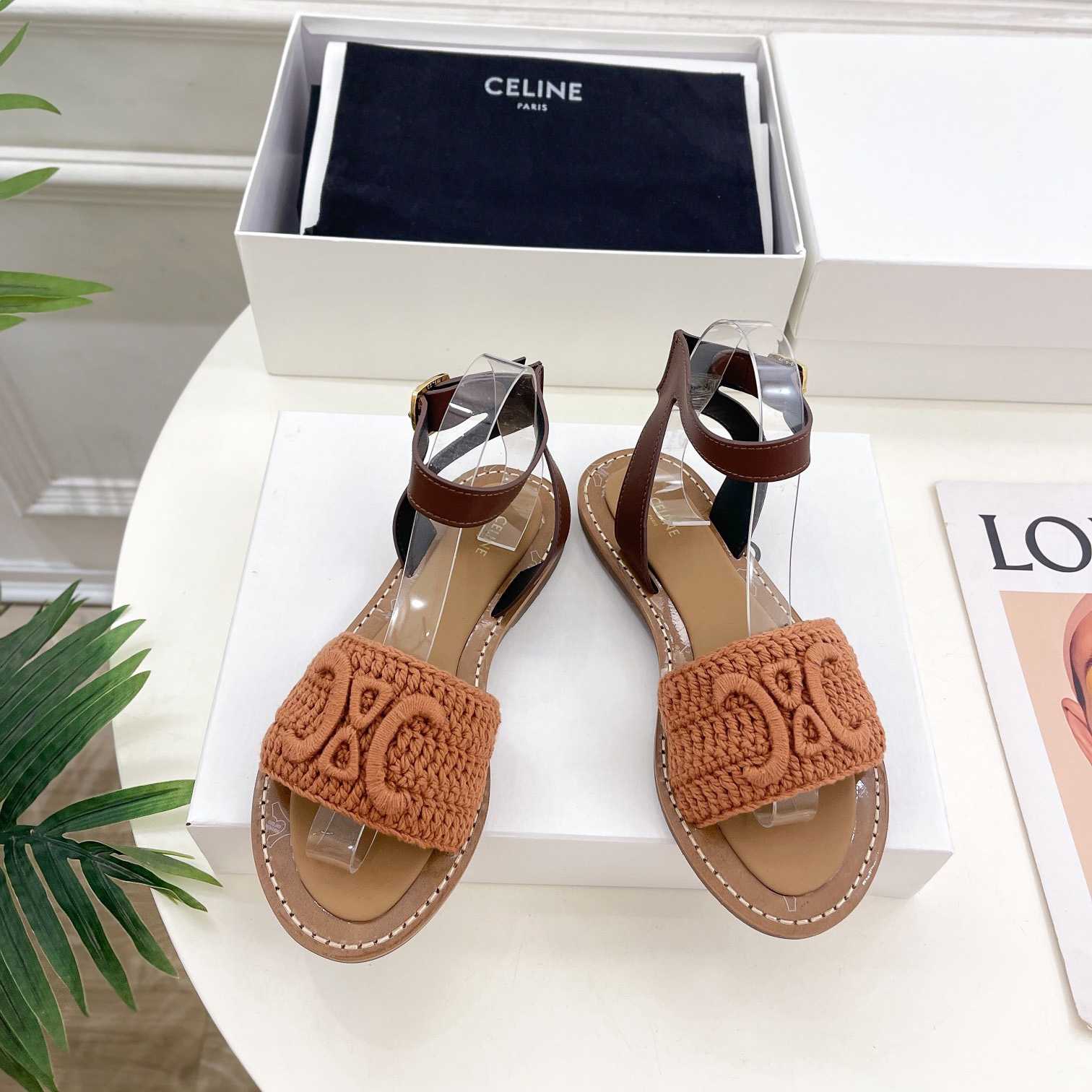 Celine Lympia Sandal In Triomphe Maccrame Cotton & Calfskin - DopestKickz