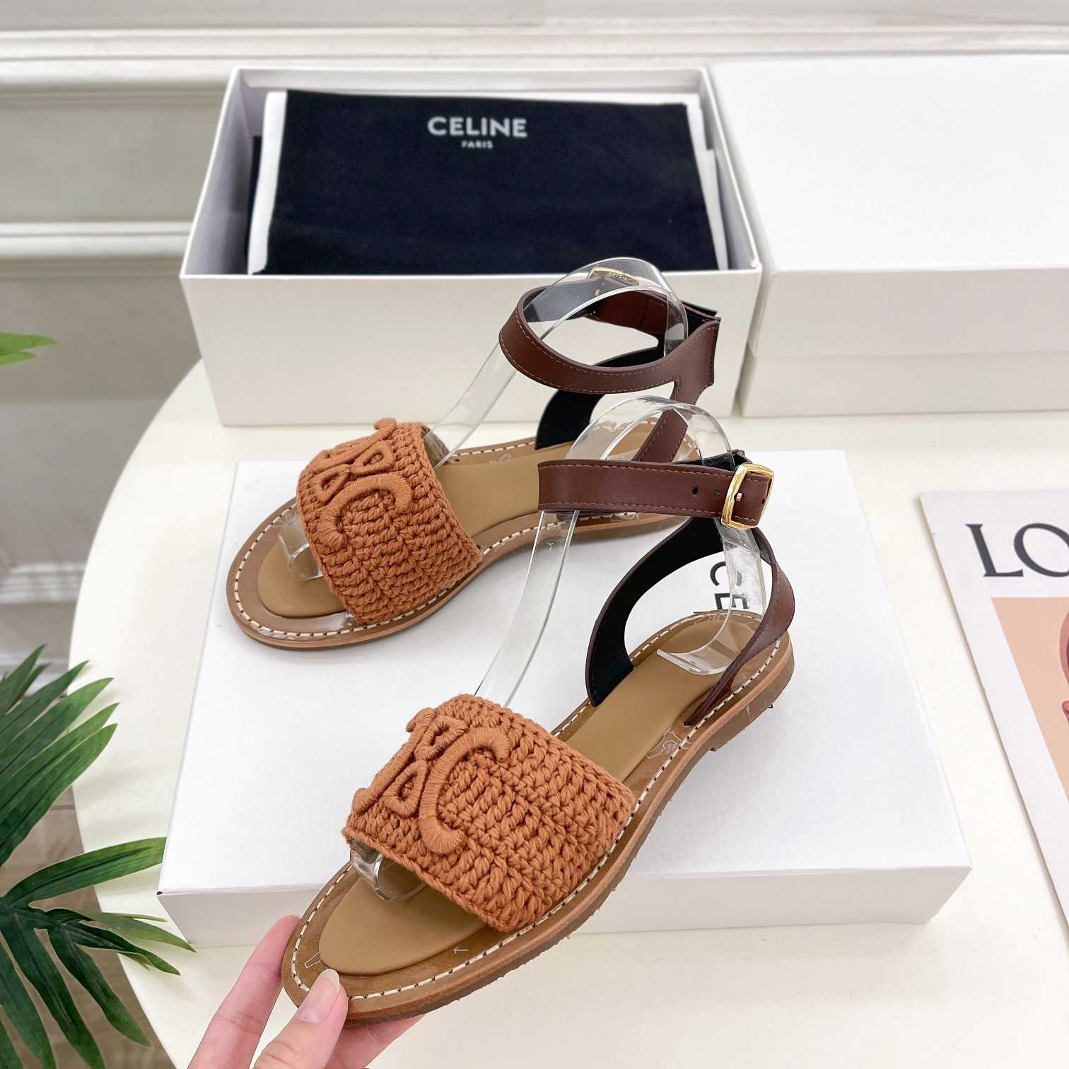 Celine Lympia Sandal In Triomphe Maccrame Cotton & Calfskin - DopestKickz