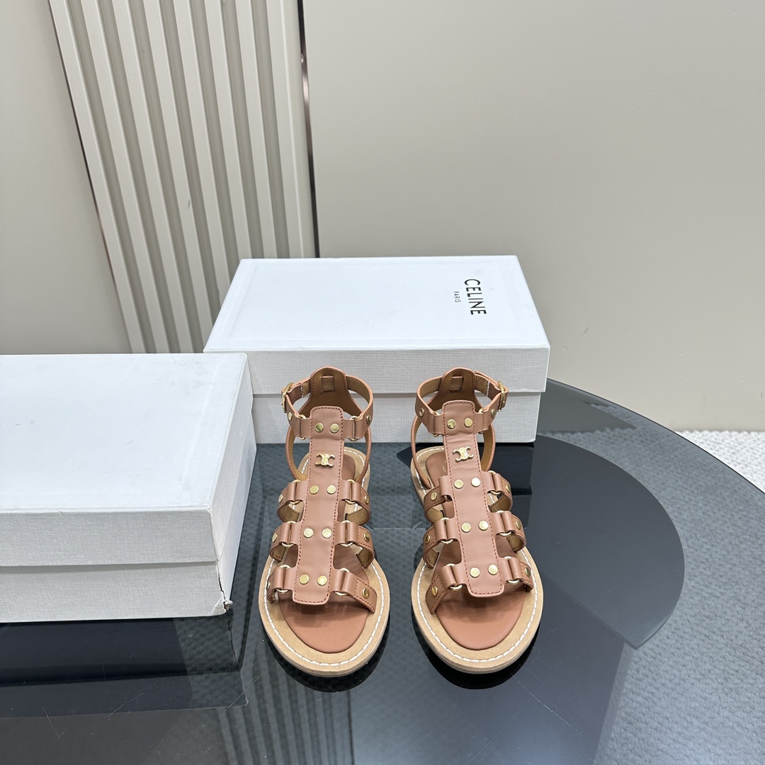 Celine Lympia Gladiator Sandal In Calfskin Tan - DopestKickz