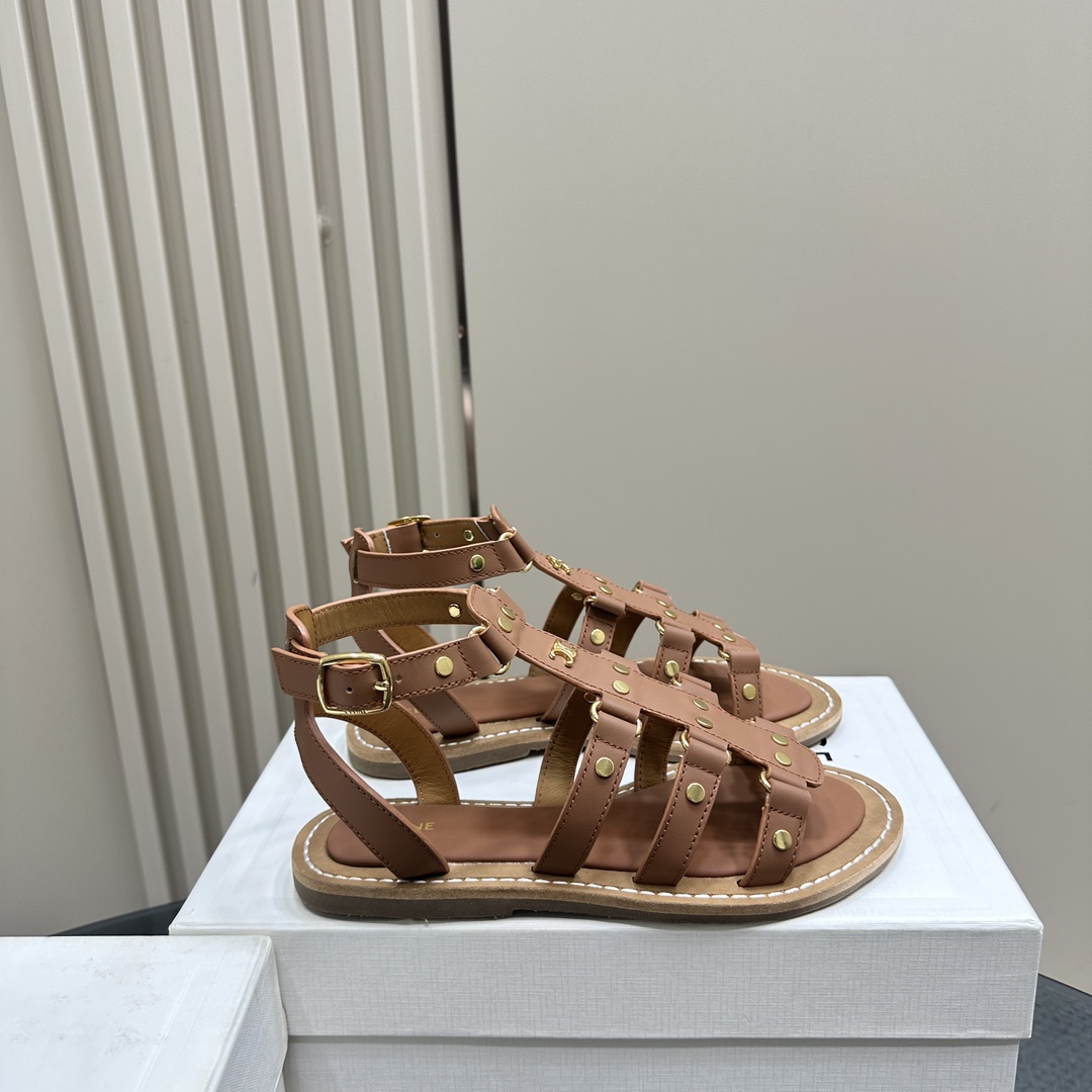 Celine Lympia Gladiator Sandal In Calfskin Tan - DopestKickz