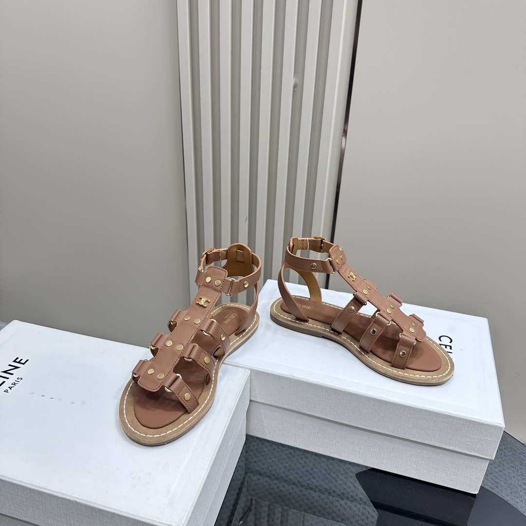 Celine Lympia Gladiator Sandal In Calfskin Tan - DopestKickz