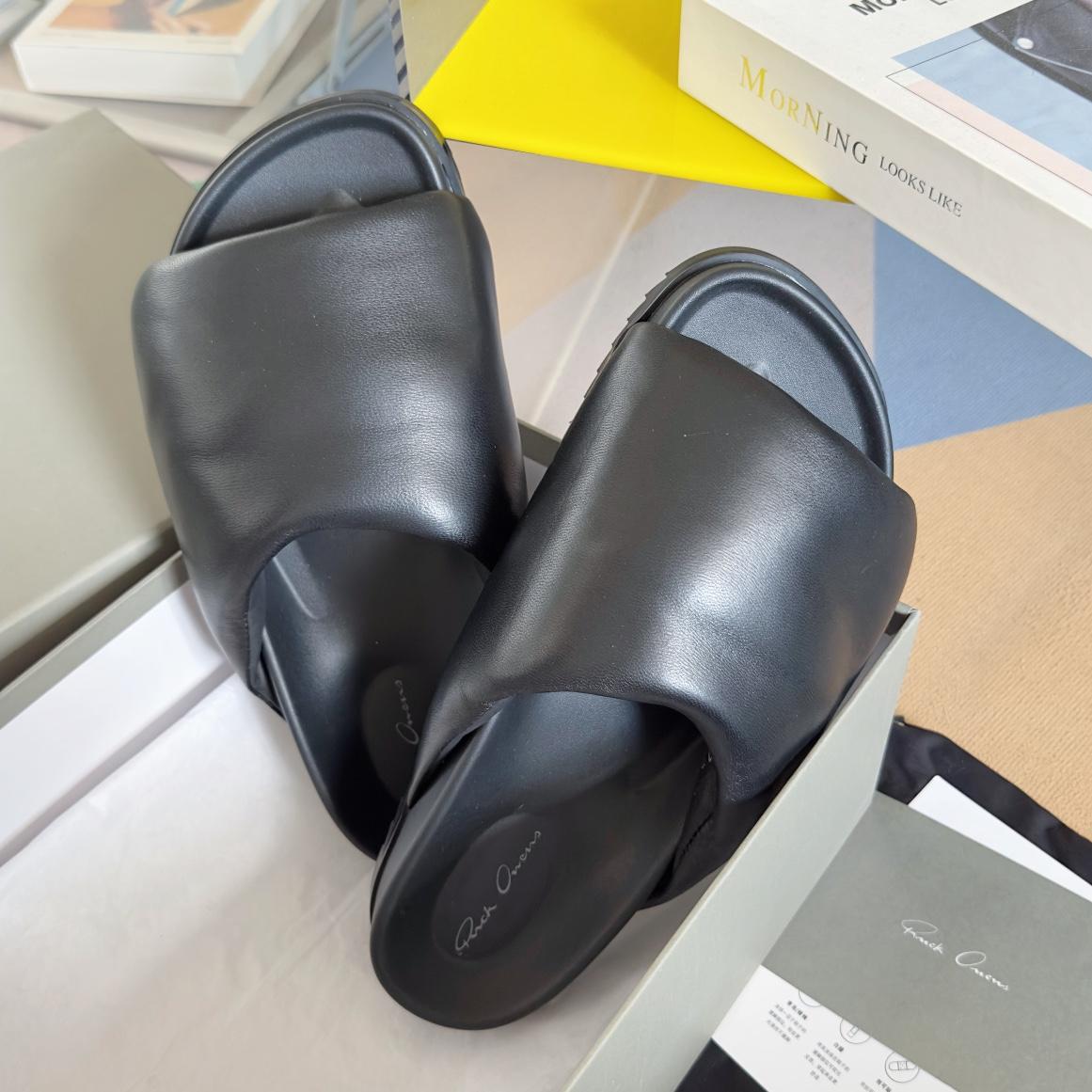 Rick Owens Puffer Slide In Black - DopestKickz