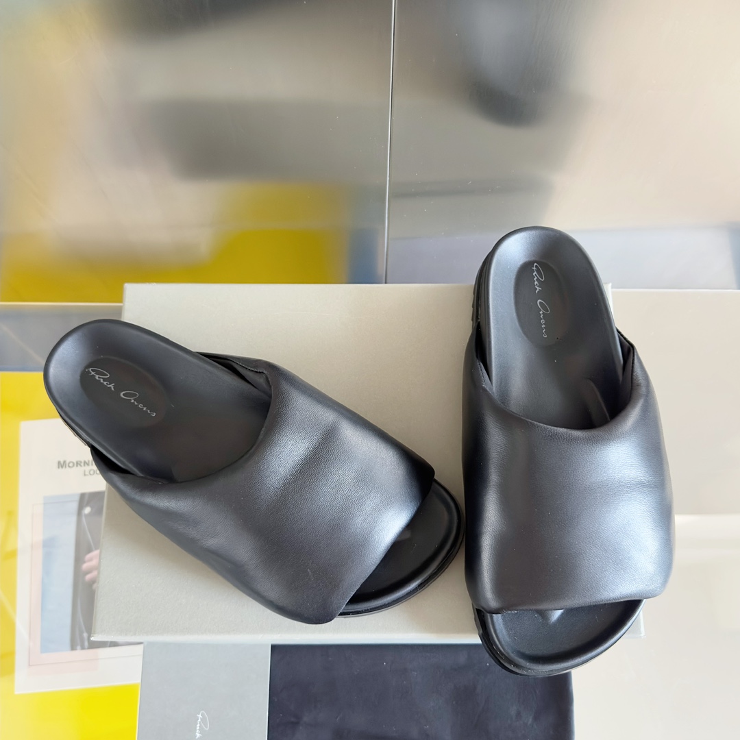 Rick Owens Puffer Slide In Black - DopestKickz