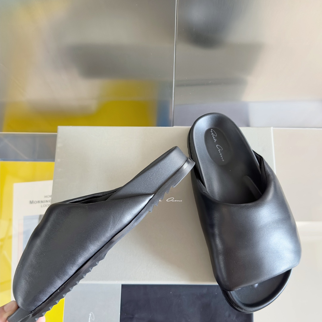 Rick Owens Puffer Slide In Black - DopestKickz