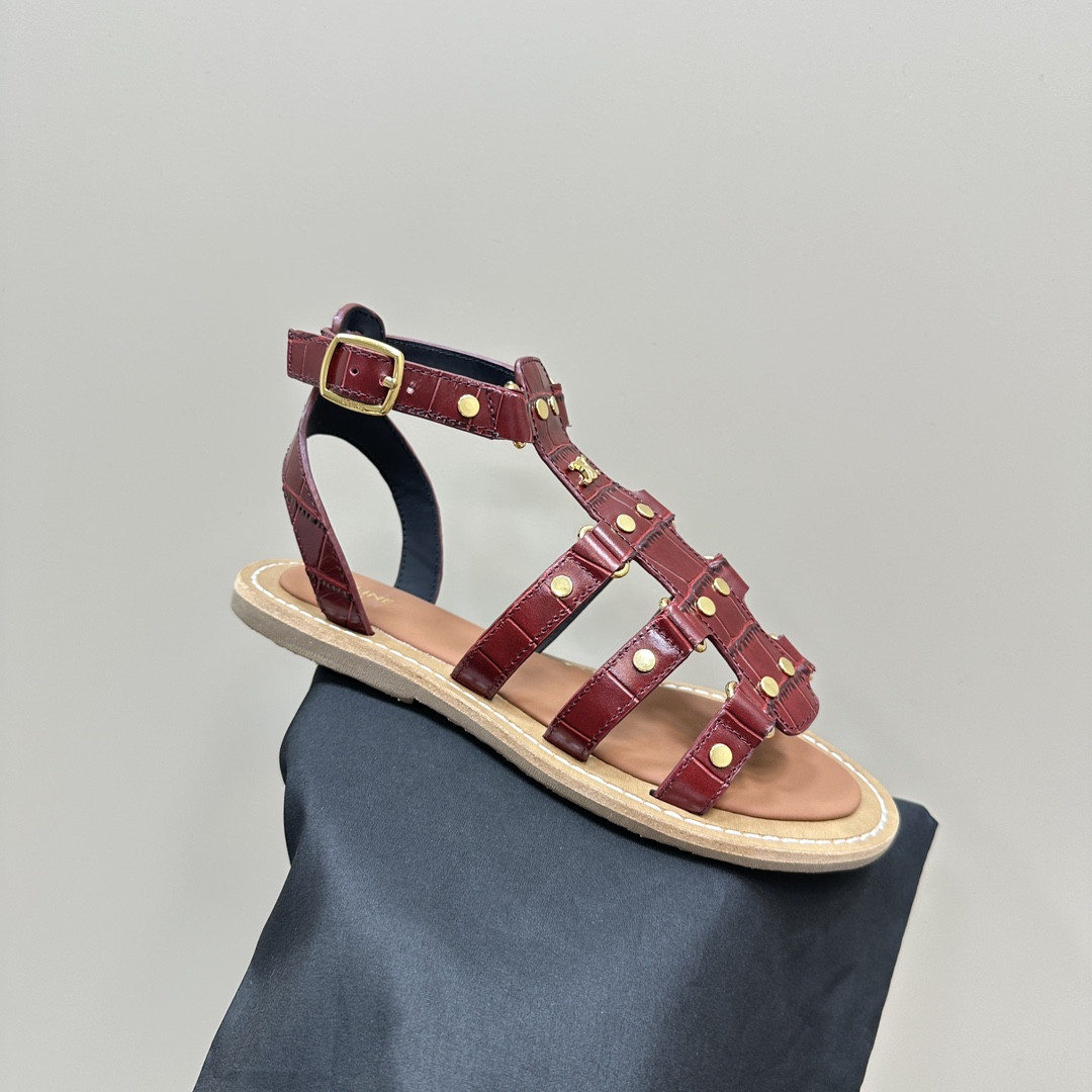 Celine Lympia Gladiator Sandal In Crocodile Stamped Calfskin Dark Brown - DopestKickz