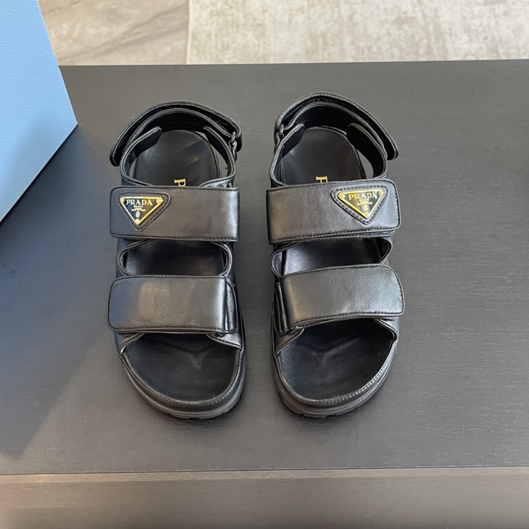 Prada Flat Nappa Leather Sandals - DopestKickz