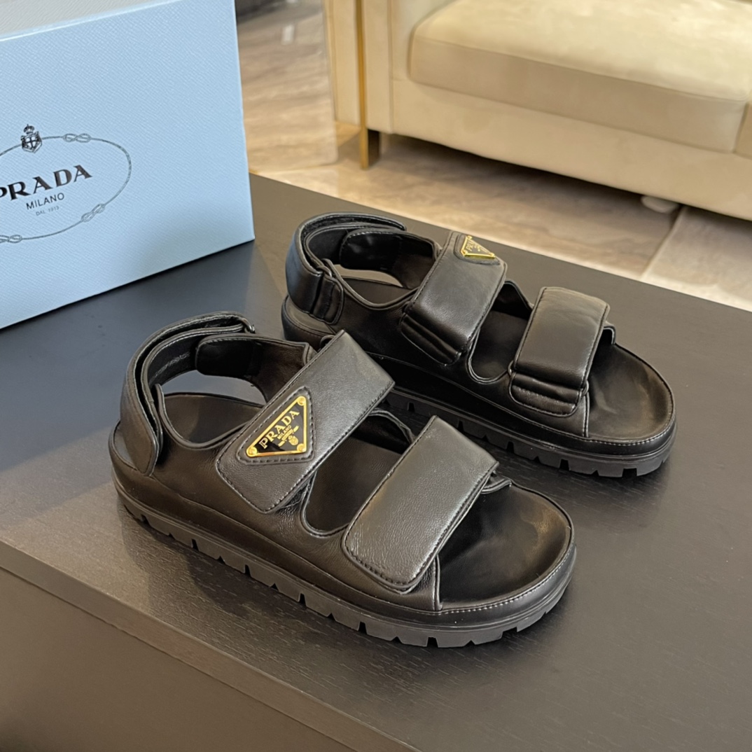 Prada Flat Nappa Leather Sandals - DopestKickz