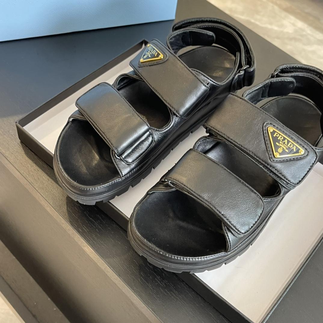 Prada Flat Nappa Leather Sandals - DopestKickz