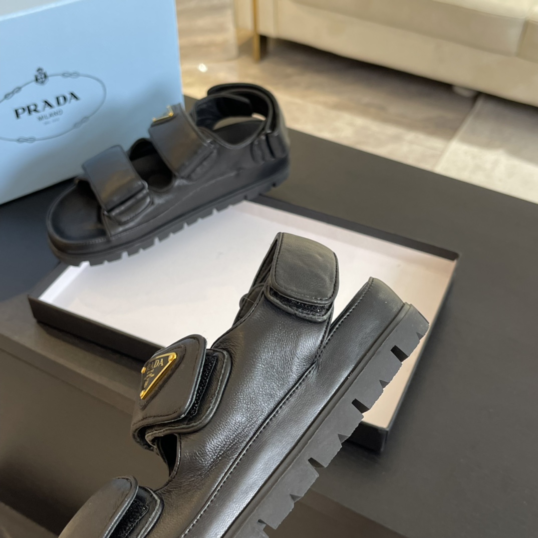 Prada Flat Nappa Leather Sandals - DopestKickz