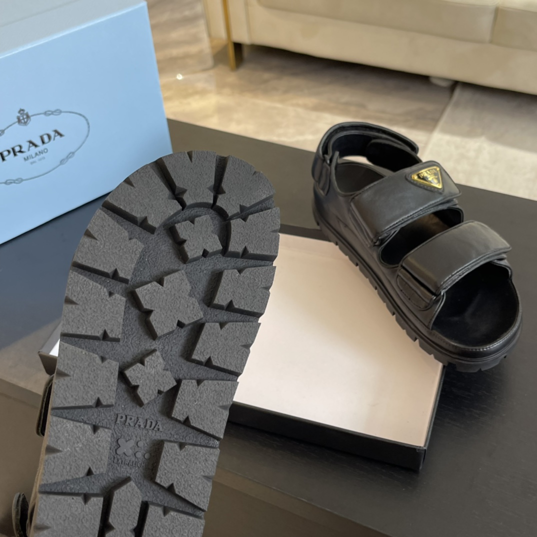 Prada Flat Nappa Leather Sandals - DopestKickz