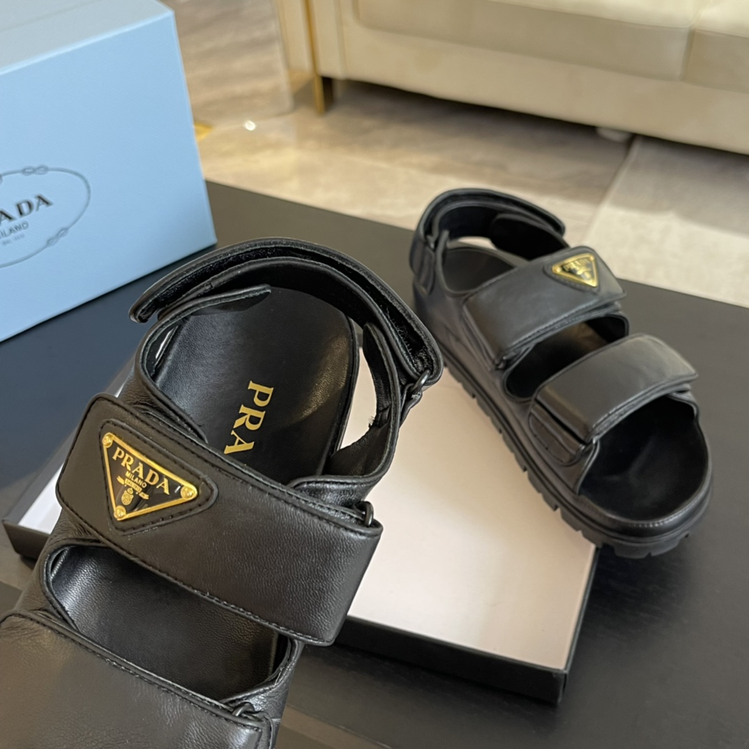 Prada Flat Nappa Leather Sandals - DopestKickz