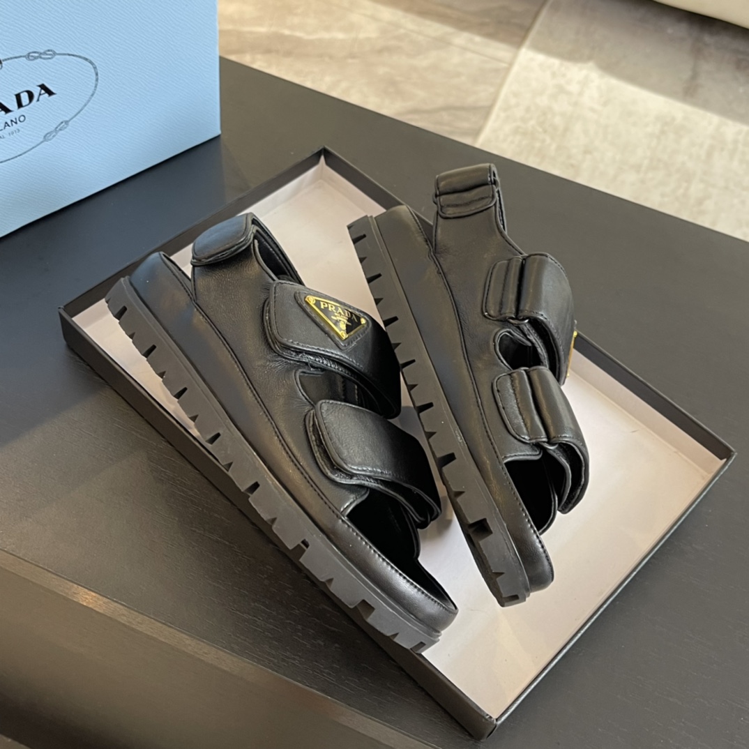 Prada Flat Nappa Leather Sandals - DopestKickz