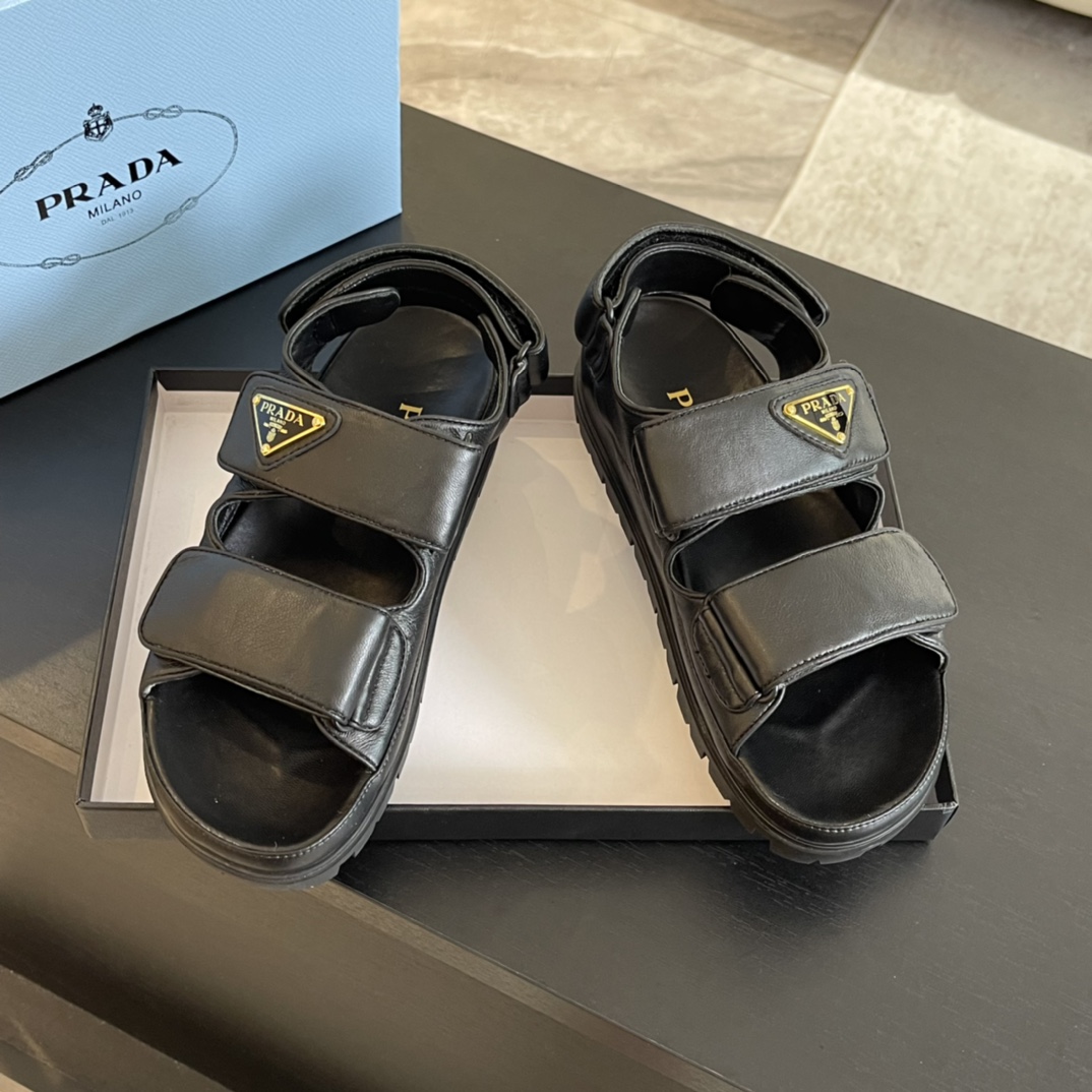 Prada Flat Nappa Leather Sandals - DopestKickz