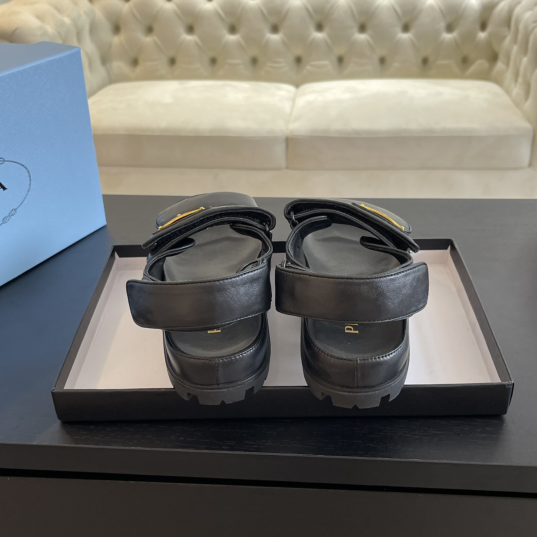 Prada Flat Nappa Leather Sandals - DopestKickz