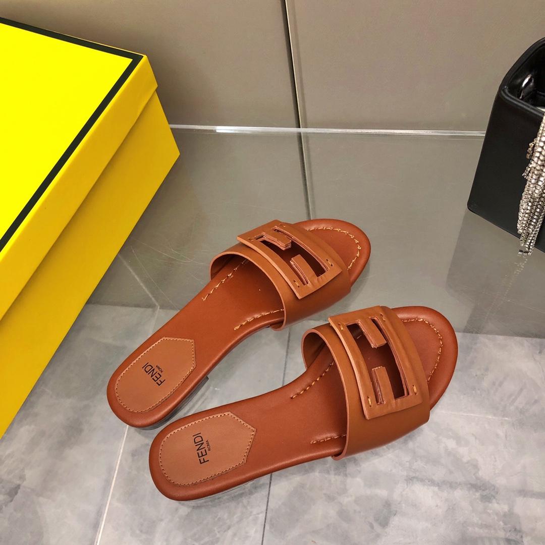 Fendi Baguette Brown Leather Slides - DopestKickz