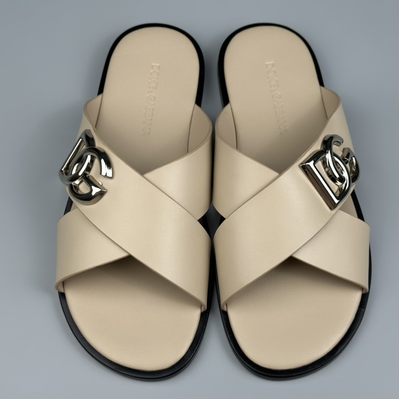 Dolce & Gabbana Logo-plaque Cross-over Leather Sandals - DopestKickz