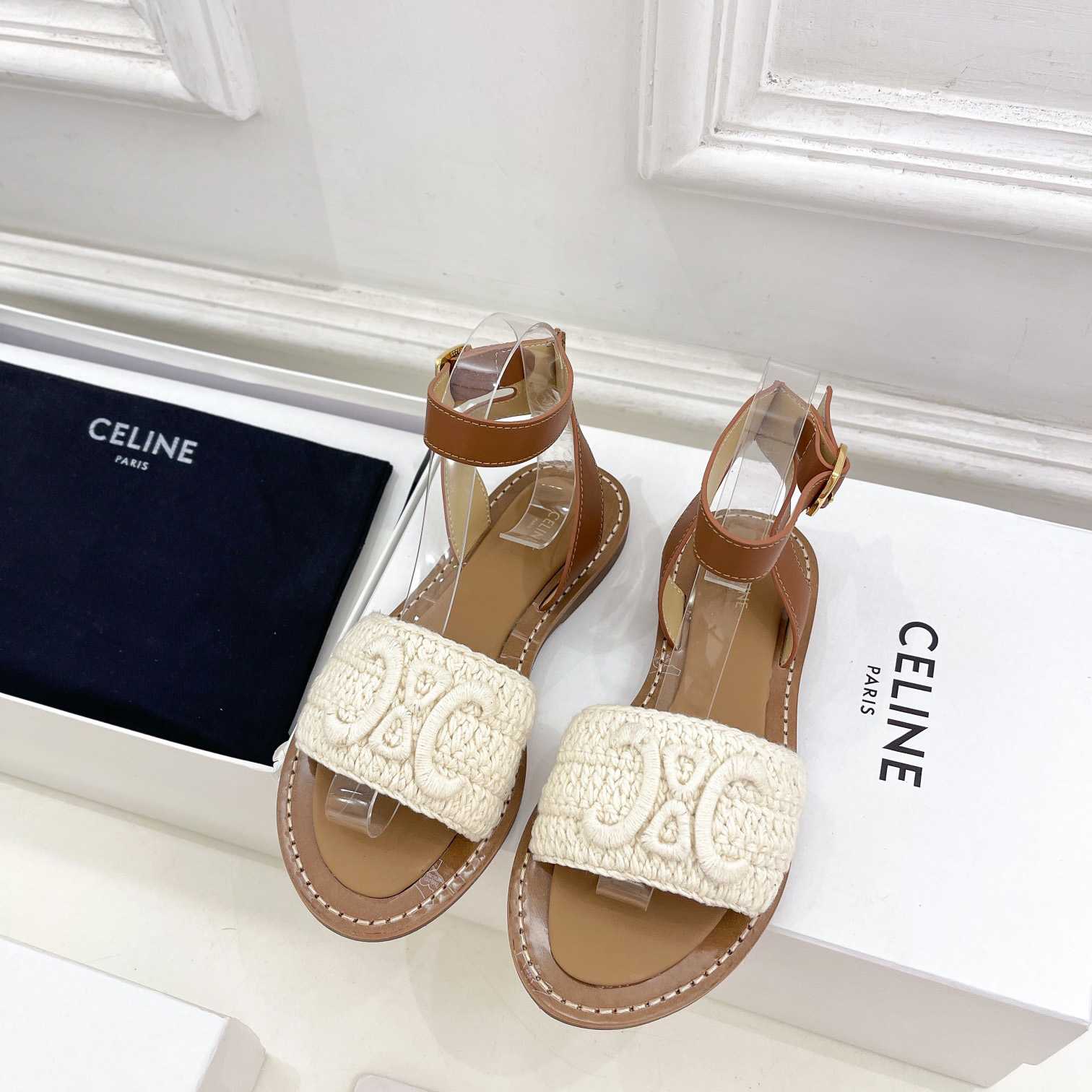 Celine Lympia Sandal In Triomphe Maccrame Cotton & Calfskin - DopestKickz