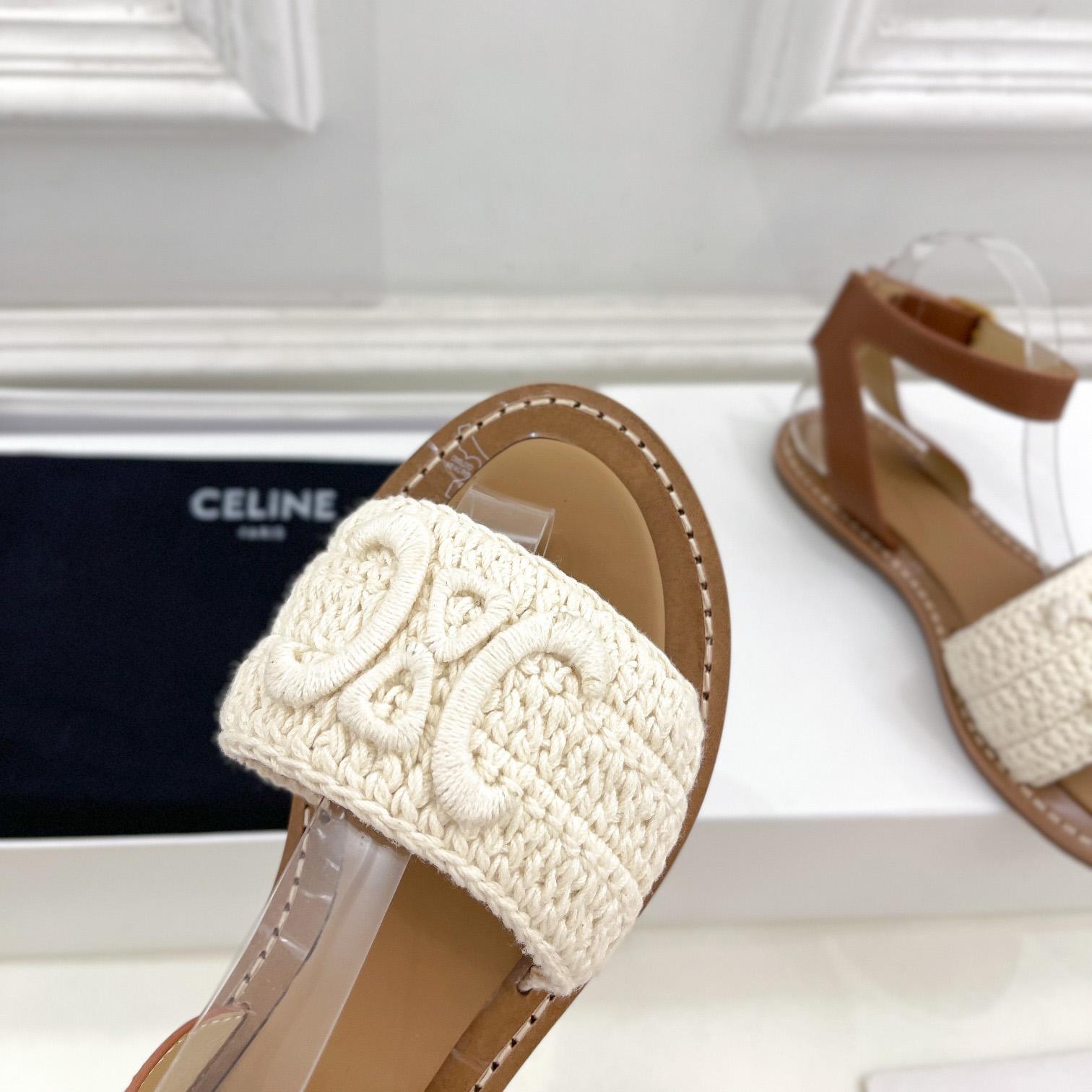Celine Lympia Sandal In Triomphe Maccrame Cotton & Calfskin - DopestKickz