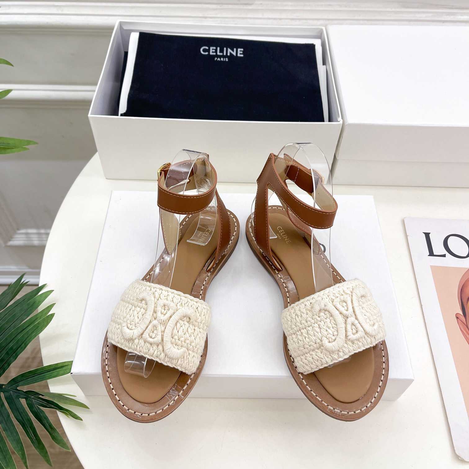 Celine Lympia Sandal In Triomphe Maccrame Cotton & Calfskin - DopestKickz