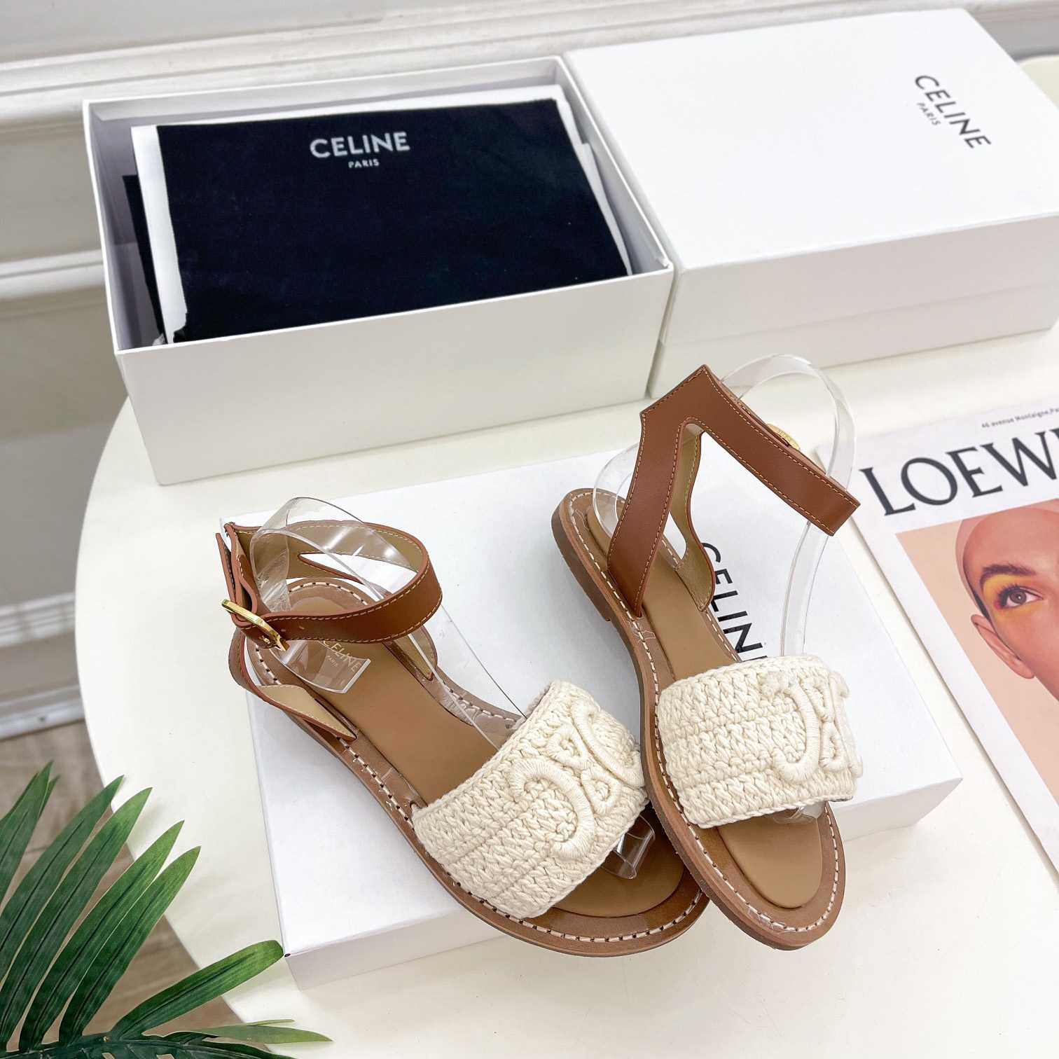 Celine Lympia Sandal In Triomphe Maccrame Cotton & Calfskin - DopestKickz