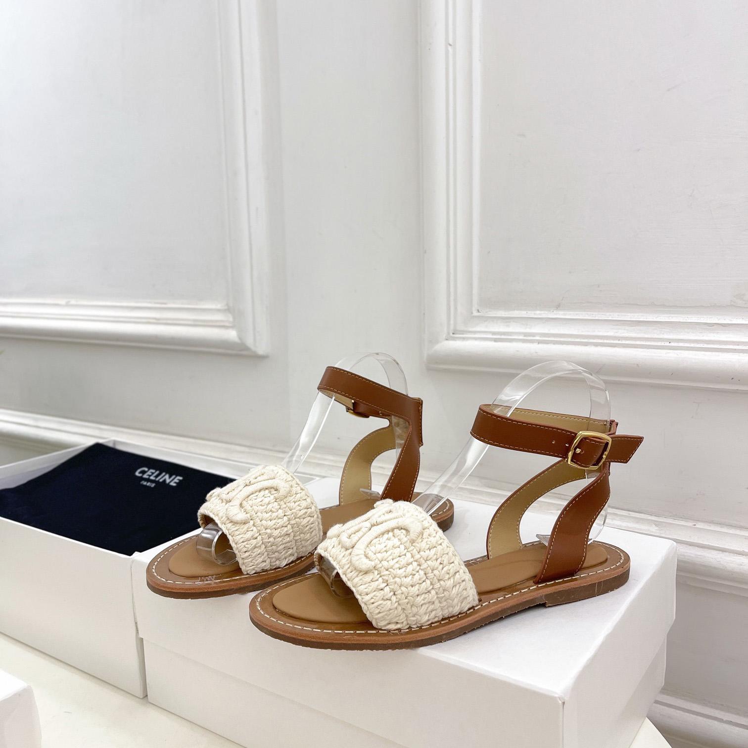 Celine Lympia Sandal In Triomphe Maccrame Cotton & Calfskin - DopestKickz