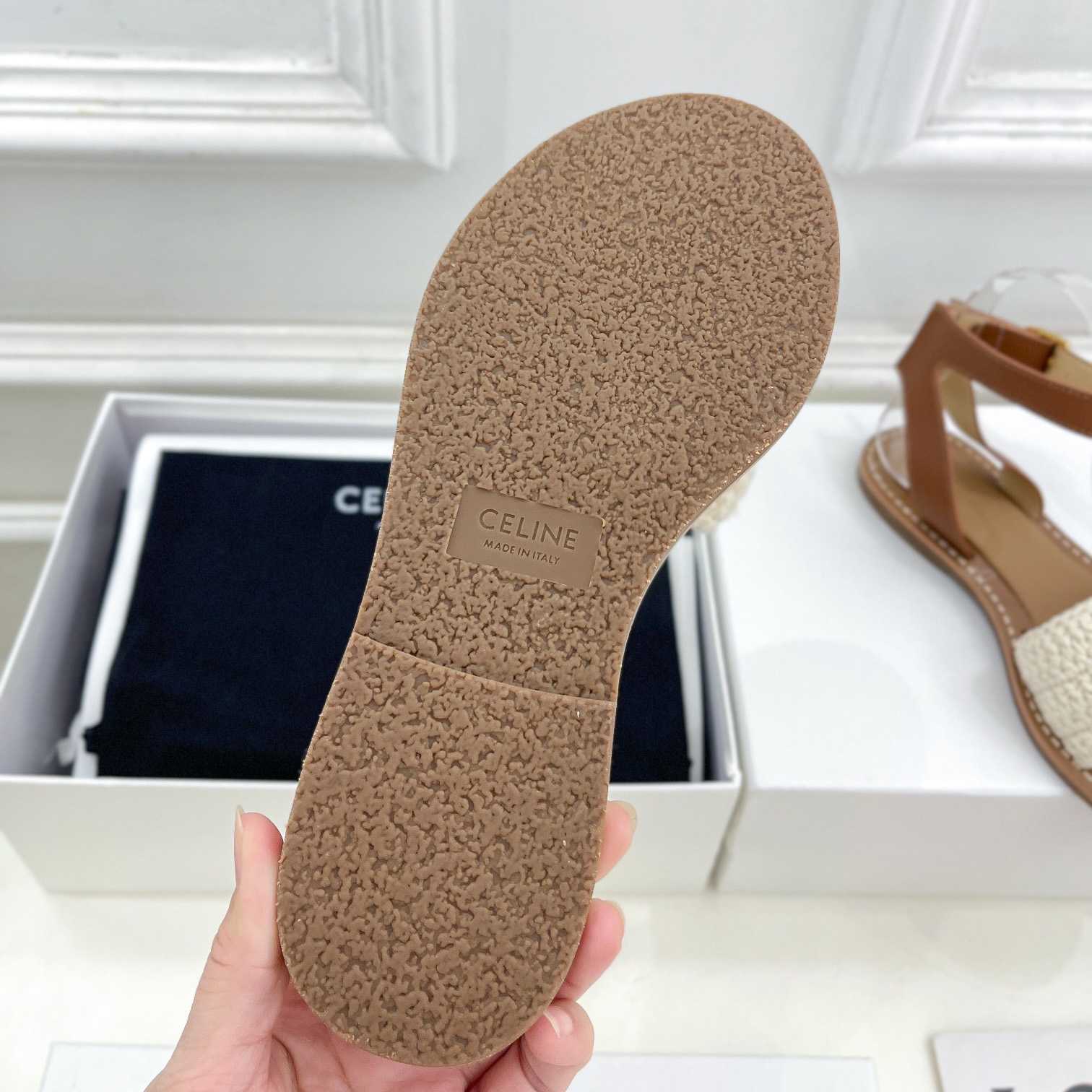 Celine Lympia Sandal In Triomphe Maccrame Cotton & Calfskin - DopestKickz