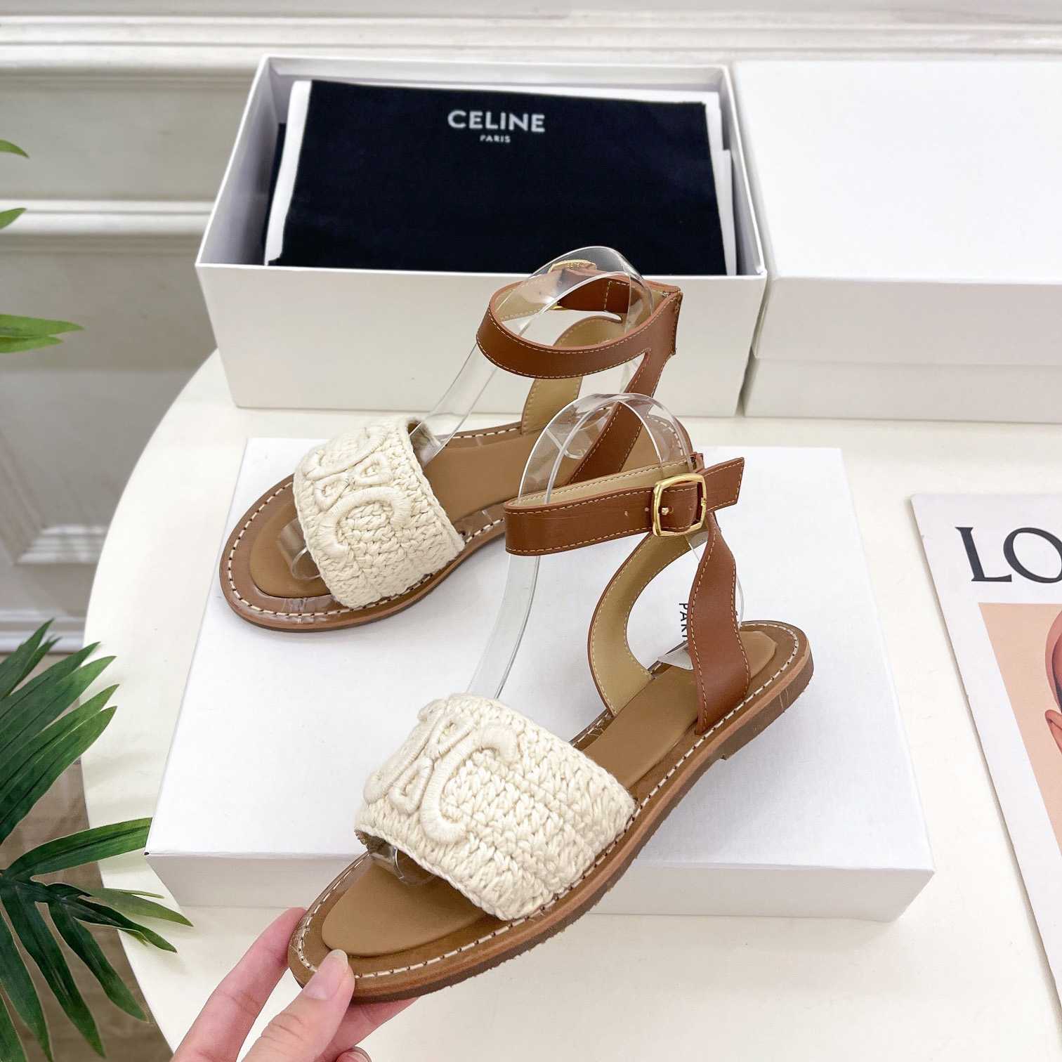 Celine Lympia Sandal In Triomphe Maccrame Cotton & Calfskin - DopestKickz
