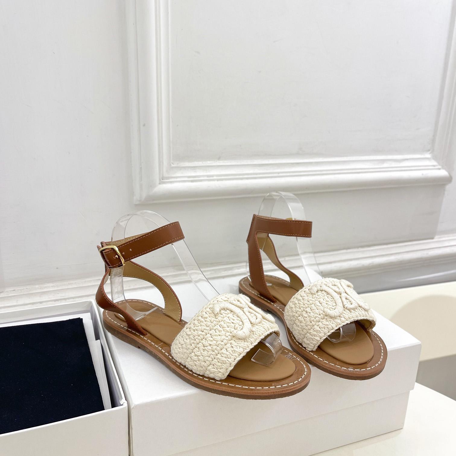 Celine Lympia Sandal In Triomphe Maccrame Cotton & Calfskin - DopestKickz