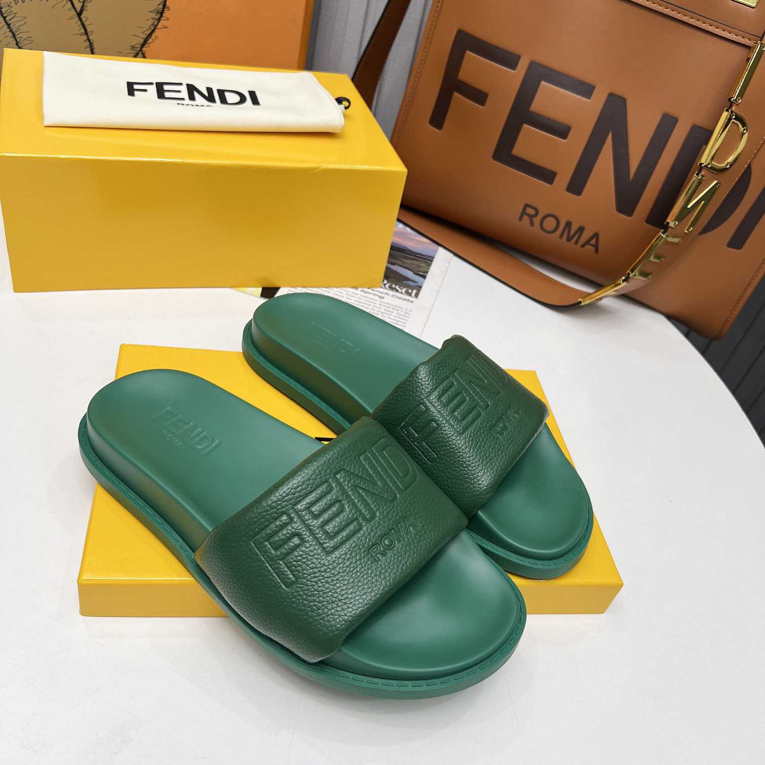 Fendi Roma Slides Green Leather Fussbett - DopestKickz