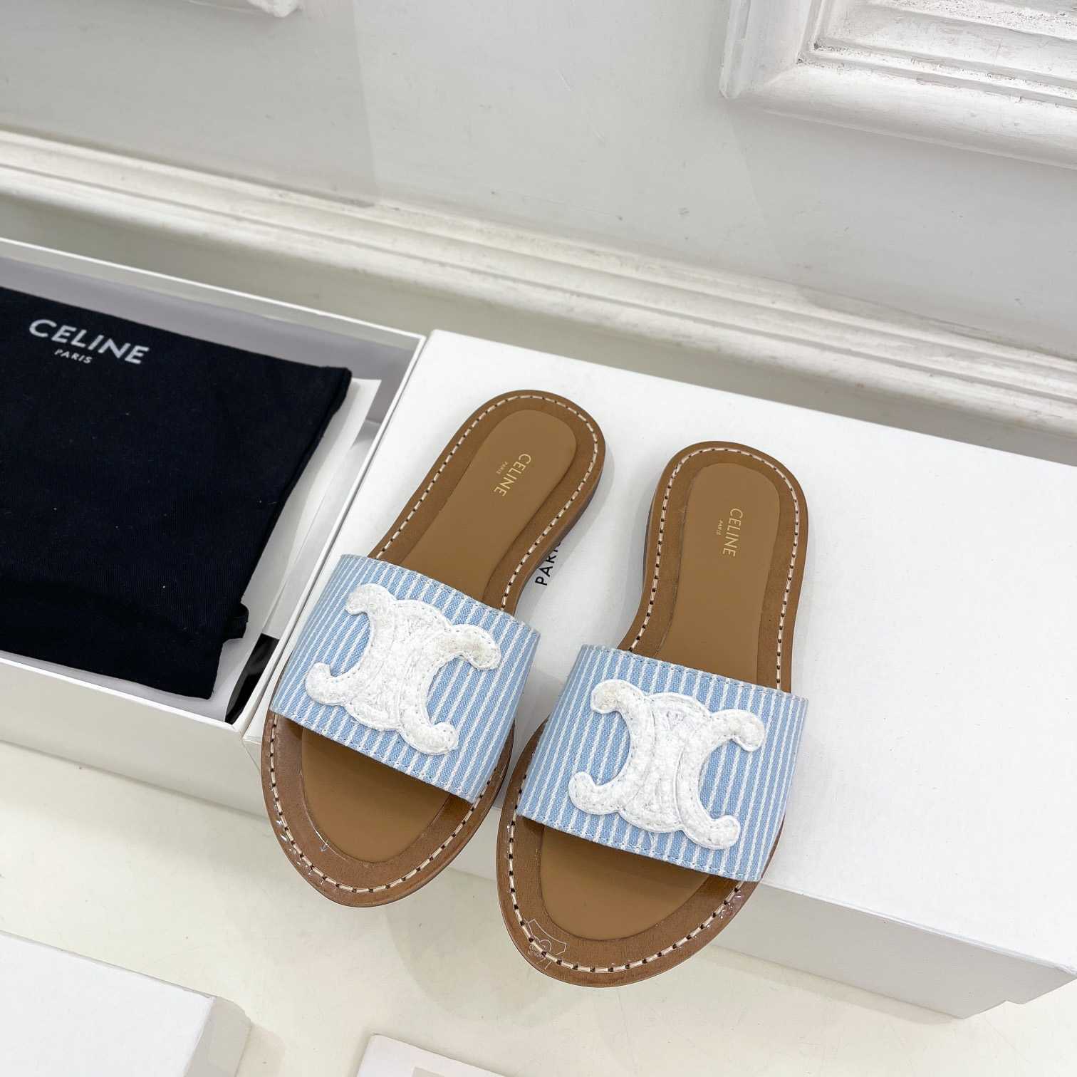 Celine Lympia Mule In Oshkosh Canvas Off White / Navy - DopestKickz