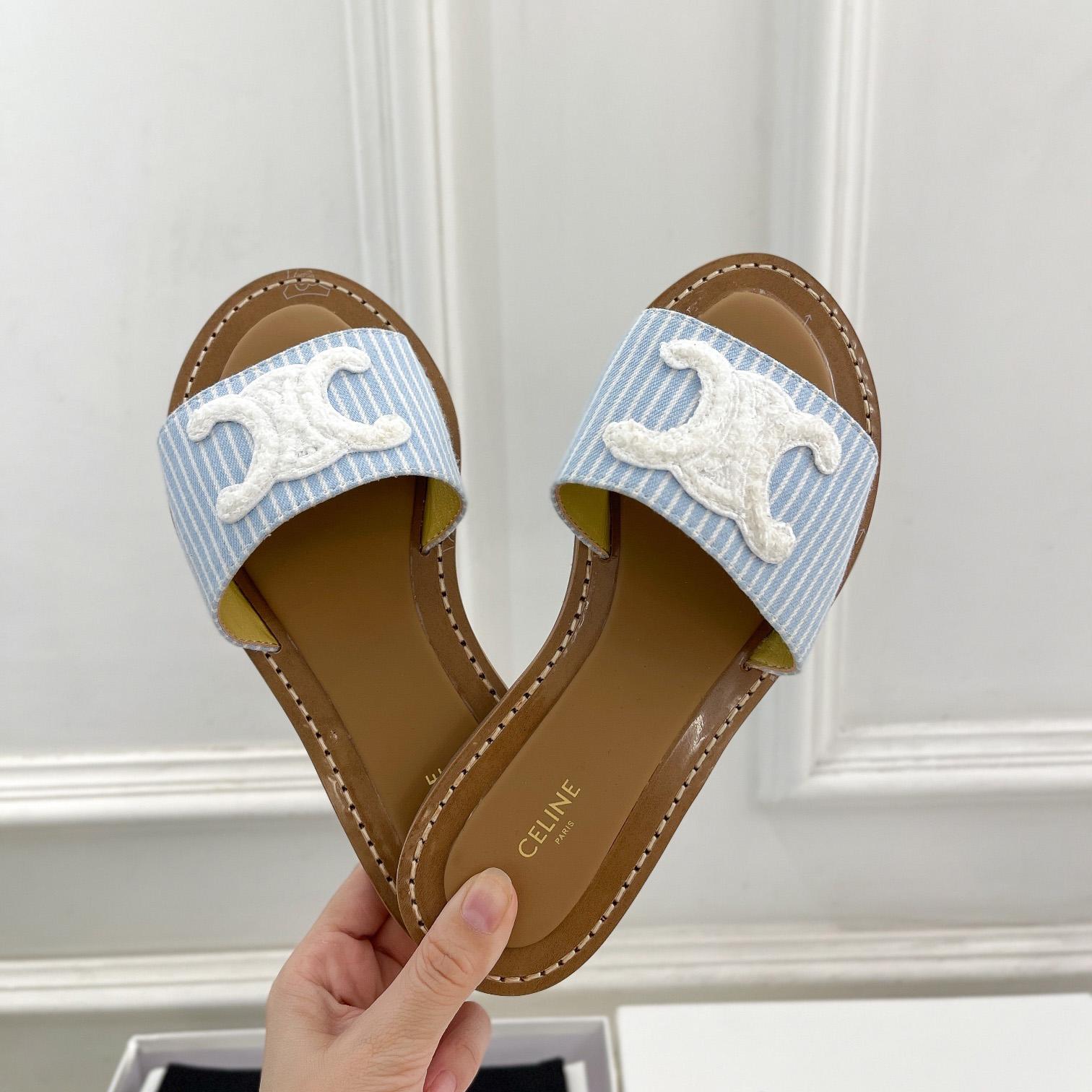 Celine Lympia Mule In Oshkosh Canvas Off White / Navy - DopestKickz