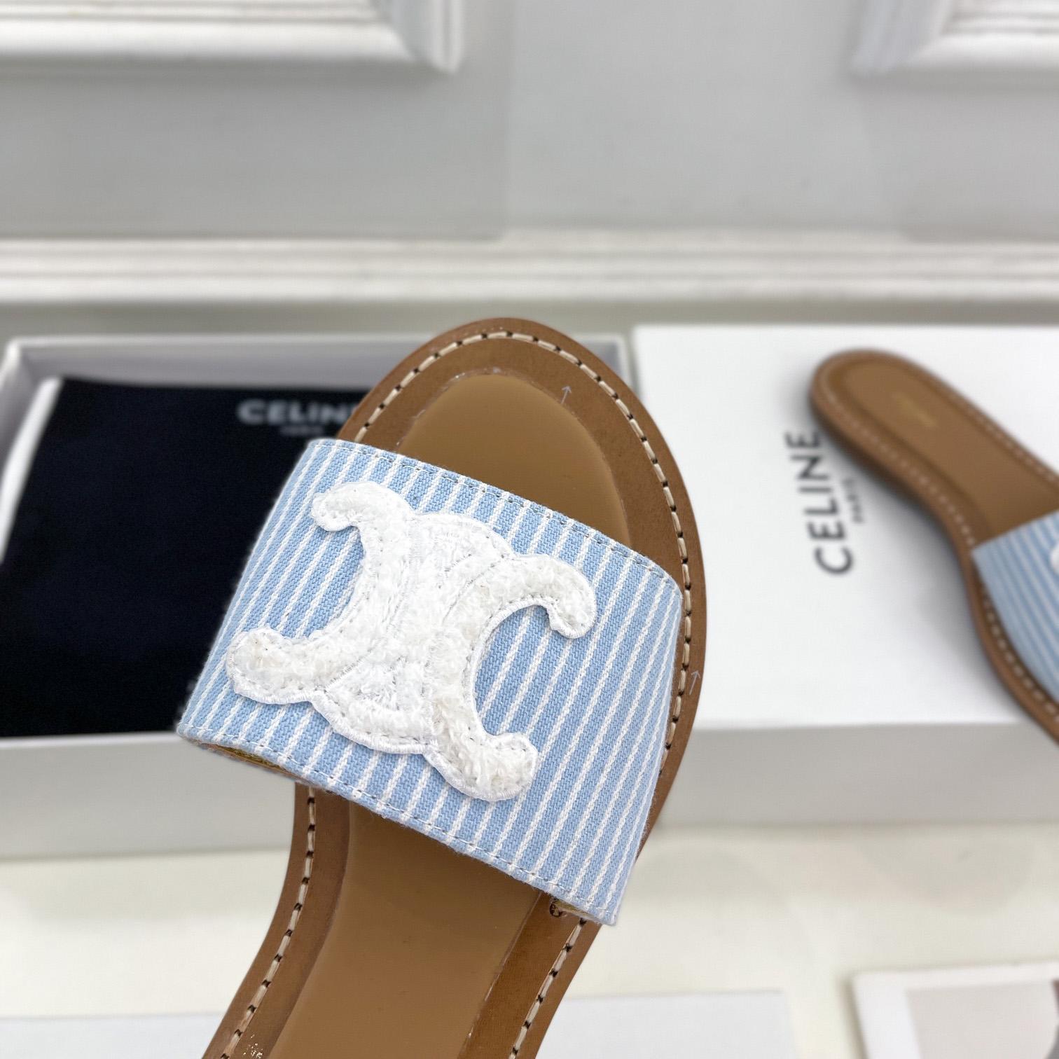 Celine Lympia Mule In Oshkosh Canvas Off White / Navy - DopestKickz