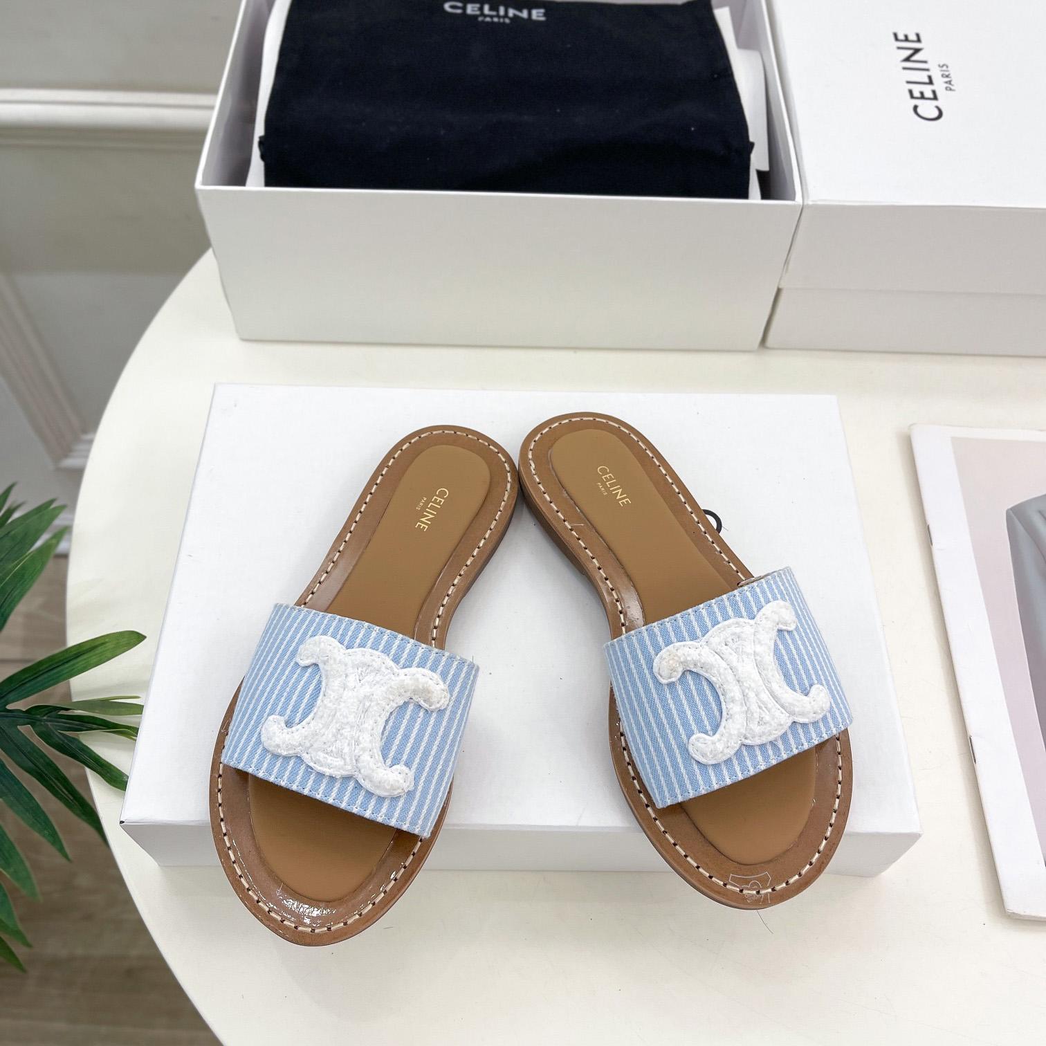 Celine Lympia Mule In Oshkosh Canvas Off White / Navy - DopestKickz