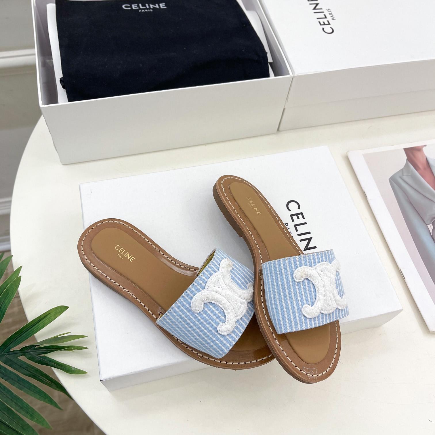 Celine Lympia Mule In Oshkosh Canvas Off White / Navy - DopestKickz