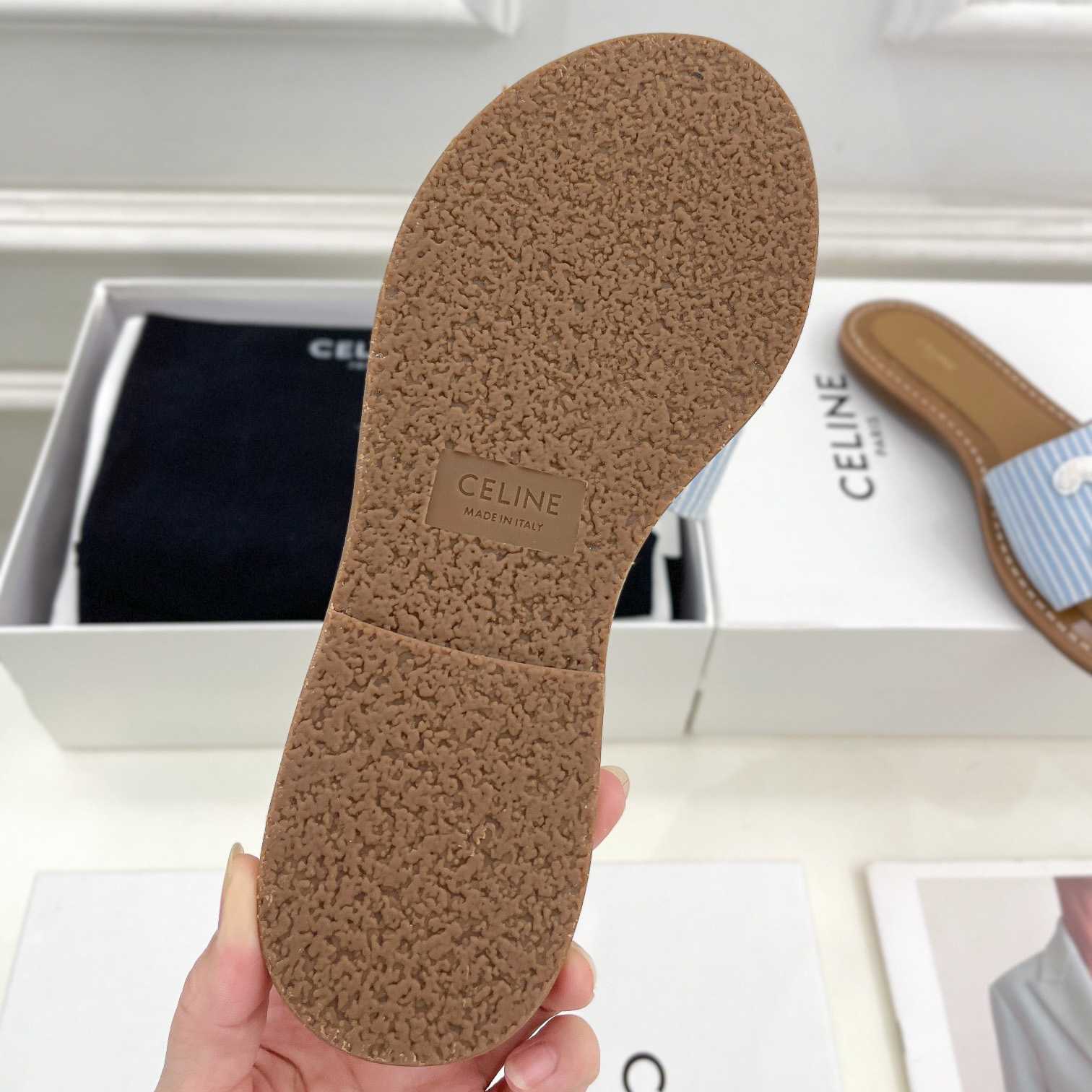 Celine Lympia Mule In Oshkosh Canvas Off White / Navy - DopestKickz